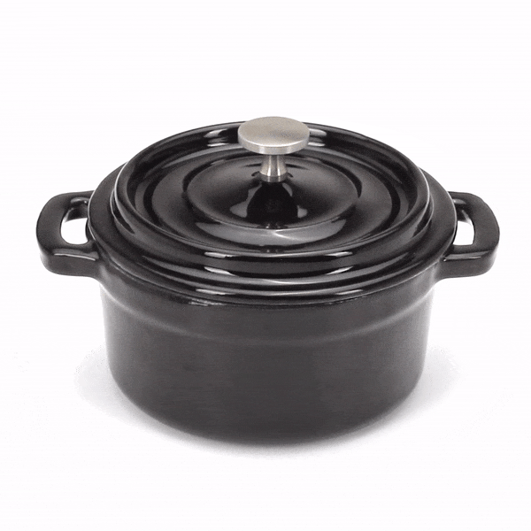 8 oz Enameled Cast Iron Mini Casserole Dish - Round Black Dutch Oven with Stainless Steel Knob (5.25