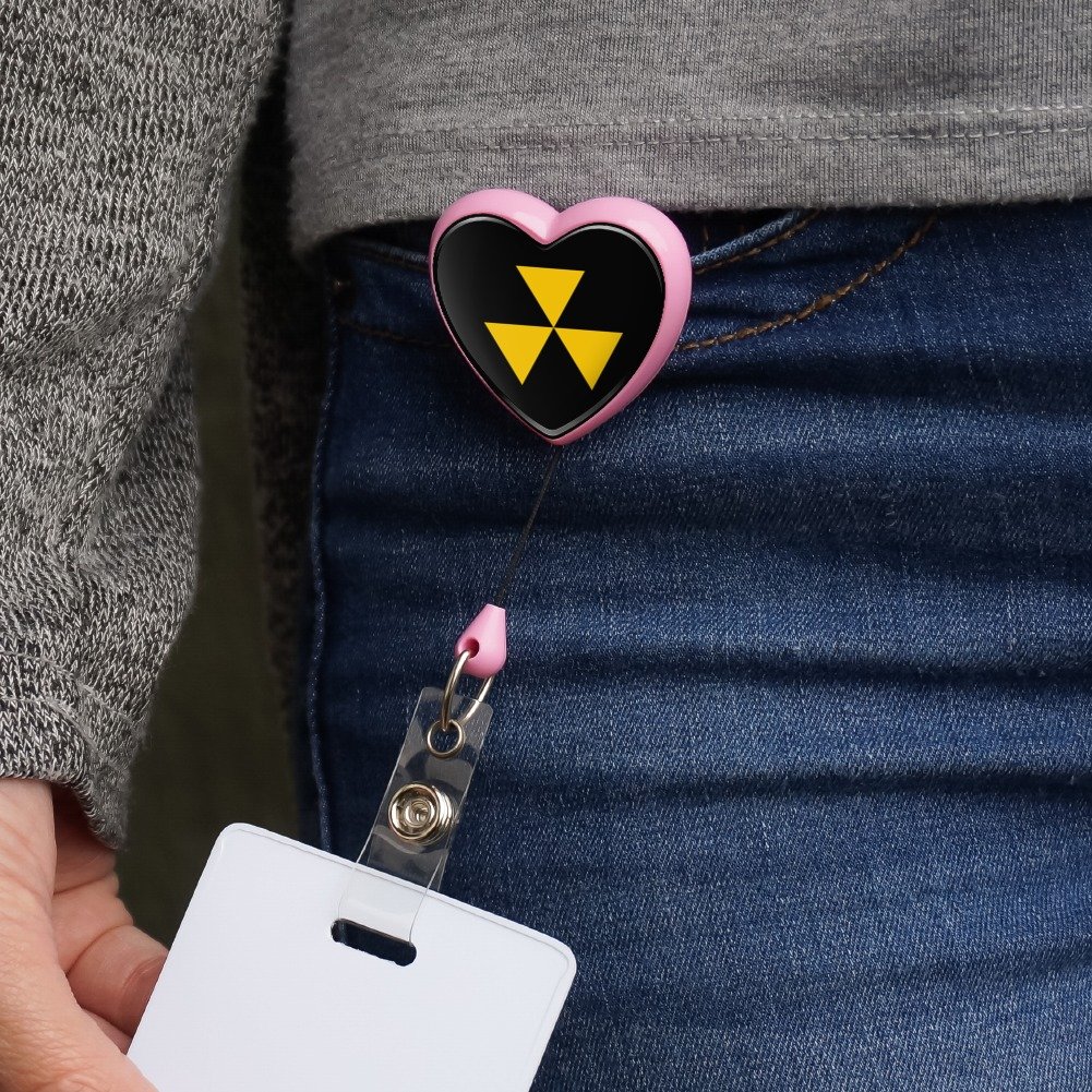 Fallout Shelter Civil Defense Symbol Radioactive Radiation Safe Zone Heart Lanyard Retractable Reel Badge ID Card Holder - Pink | Perfect for Nuclear Preparedness, Emergency Kits & Cosplay Accessories