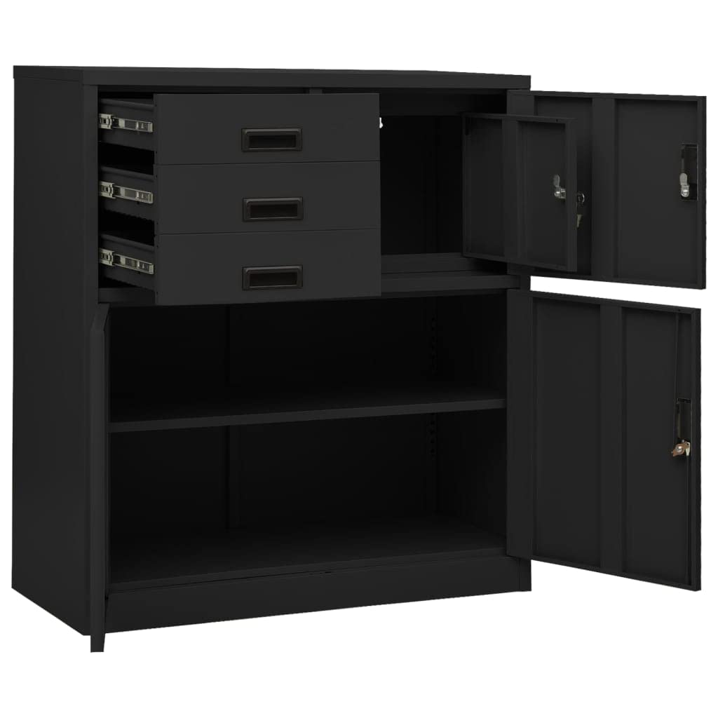 Steel Office Storage Cabinet with Adjustable Shelf & Lock - 35.4