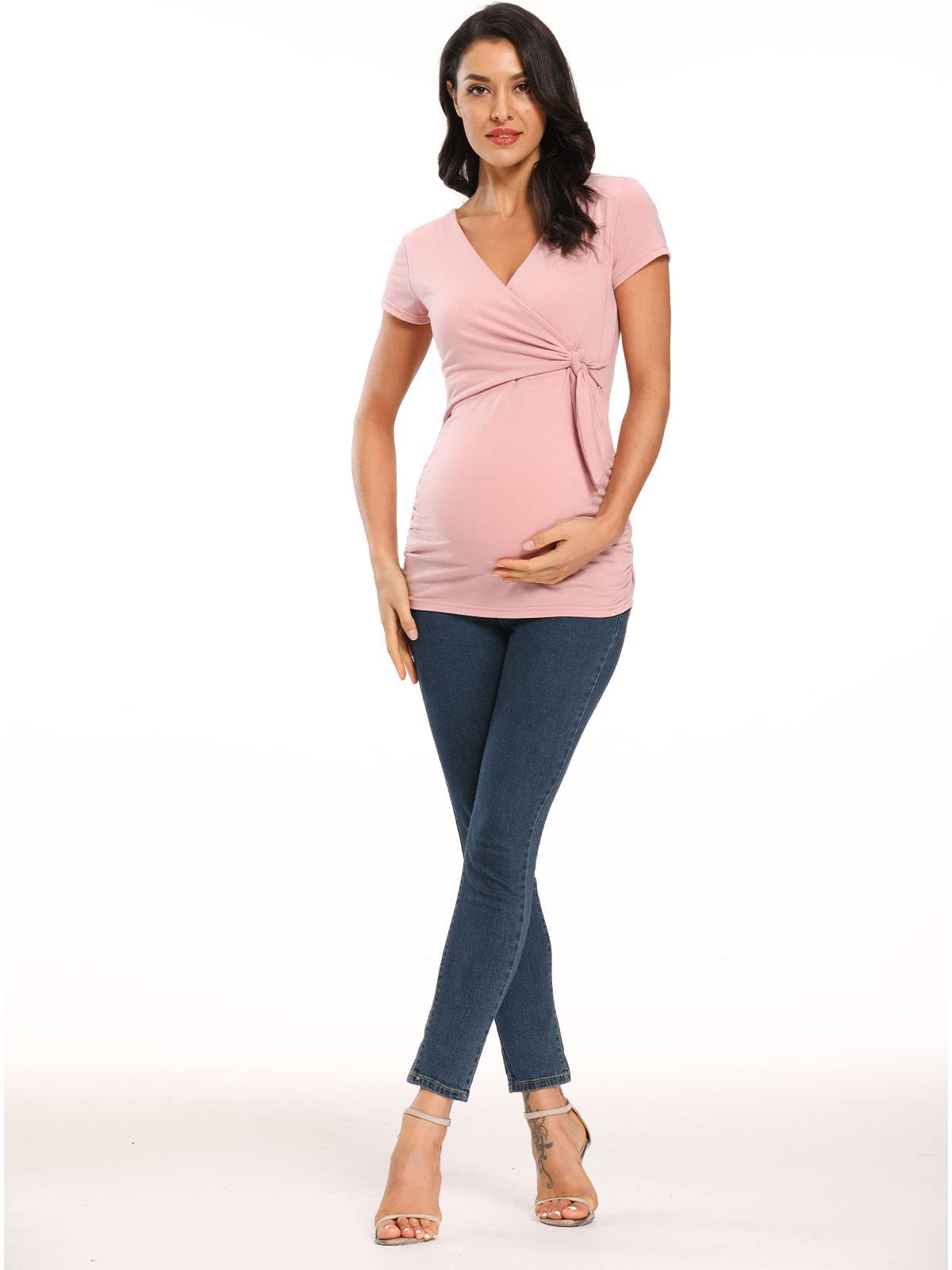 Glampunch Women's Maternity Shirts - Soft Cotton Short & Long Sleeve Tie Front Wrap Tops for Pregnancy | Comfortable Nursing & Everyday Wear