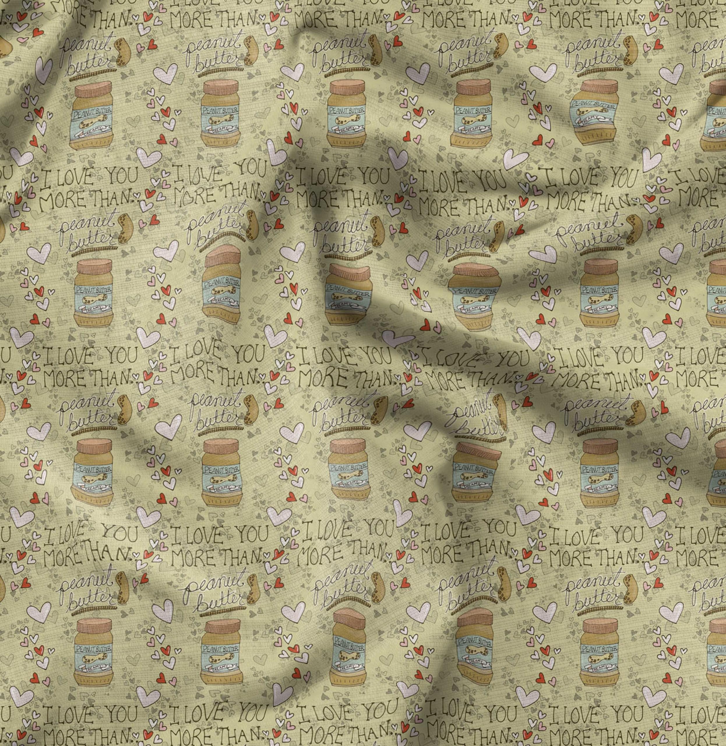 Soimoi Beige Polyester Crepe Fabric by The Yard - 52 Inch Wide Textured Peanut Butter Food Print Material for DIY Crafts, Home Decor, and Fashion Projects - Nutty Playful Design Sewing Fabric for Dresses, Curtains, and Quilting