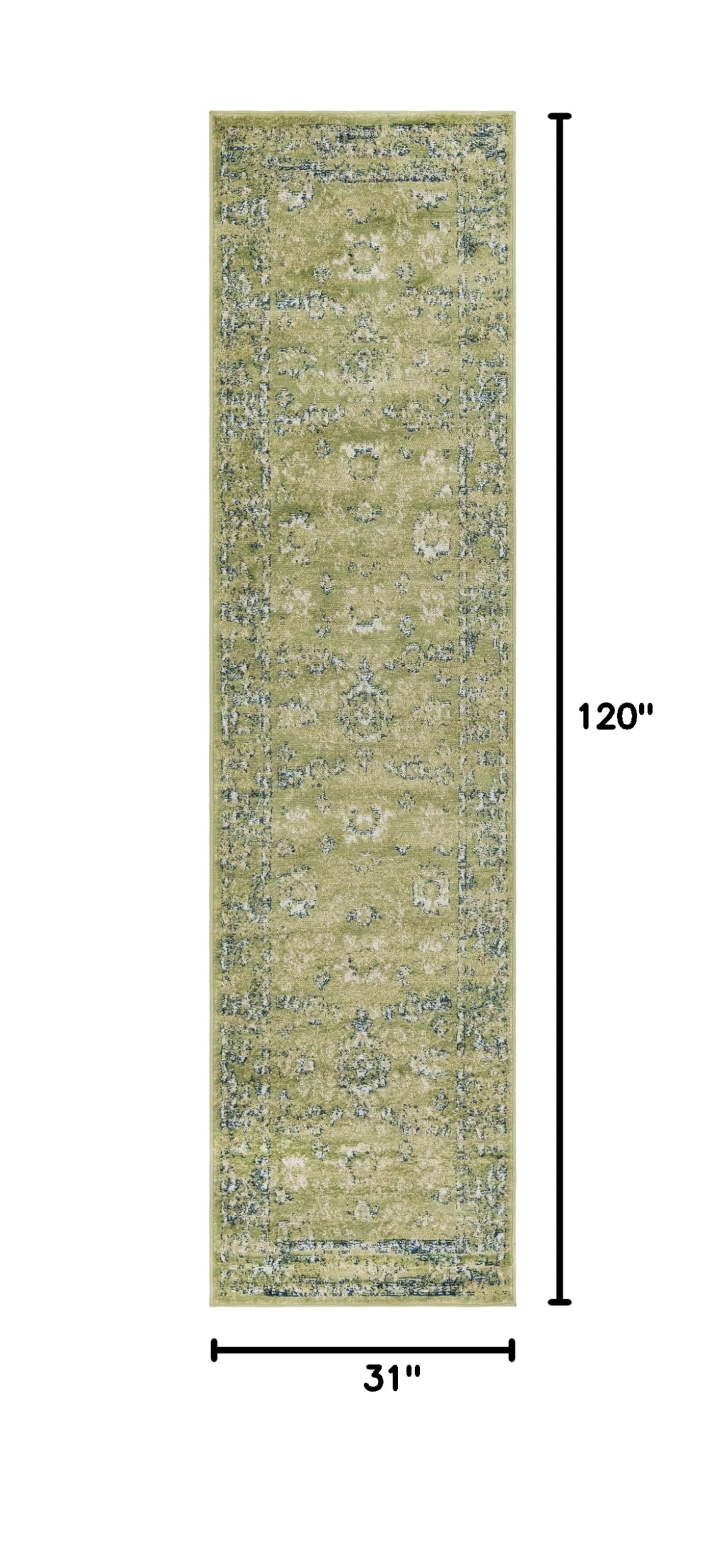 Rugs.com Charleston Collection 10 Ft Runner Rug - Low-Pile Green Hallway & Entryway Rug | Durable & Stylish for High Traffic Areas, Perfect for Home Decor