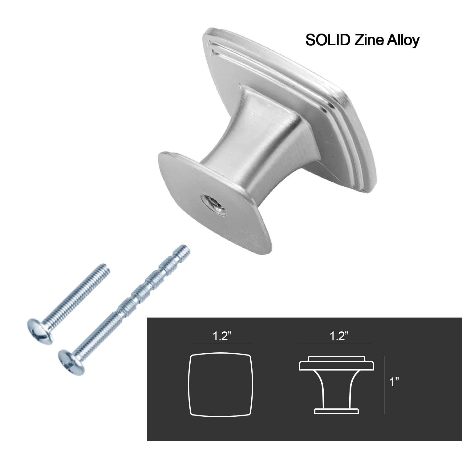 10 Pack Nickel Square Cabinet Knobs - Single Hole Dresser Drawer Pulls for Kitchen, Bathroom & Furniture (Ideal for Cabinets, Drawers, Wardrobes & DIY Home Decor)