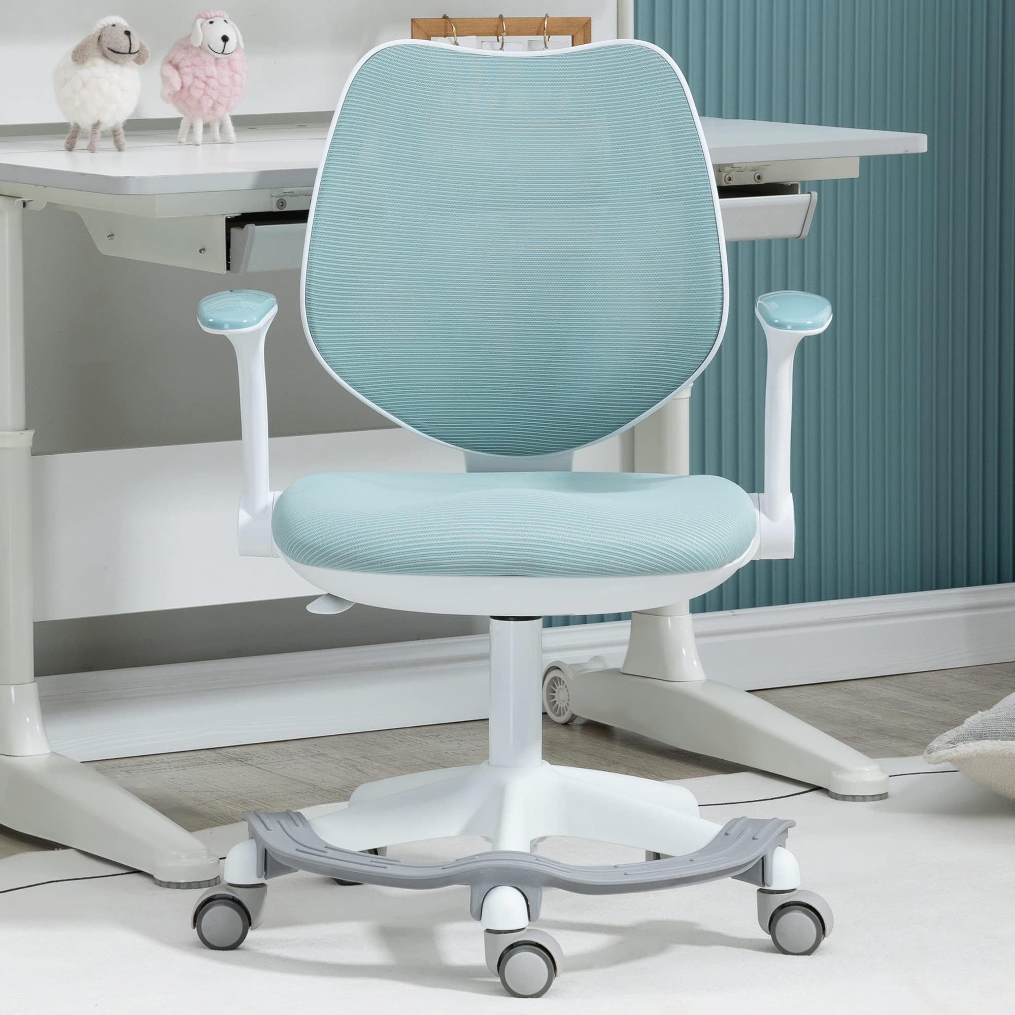 Adjustable Blue Kids Desk Chair with Armrests & Footrest - Ergonomic Study Computer Chair for Boys, Girls & Teens - Perfect for Home Office, Online Learning & Gaming
