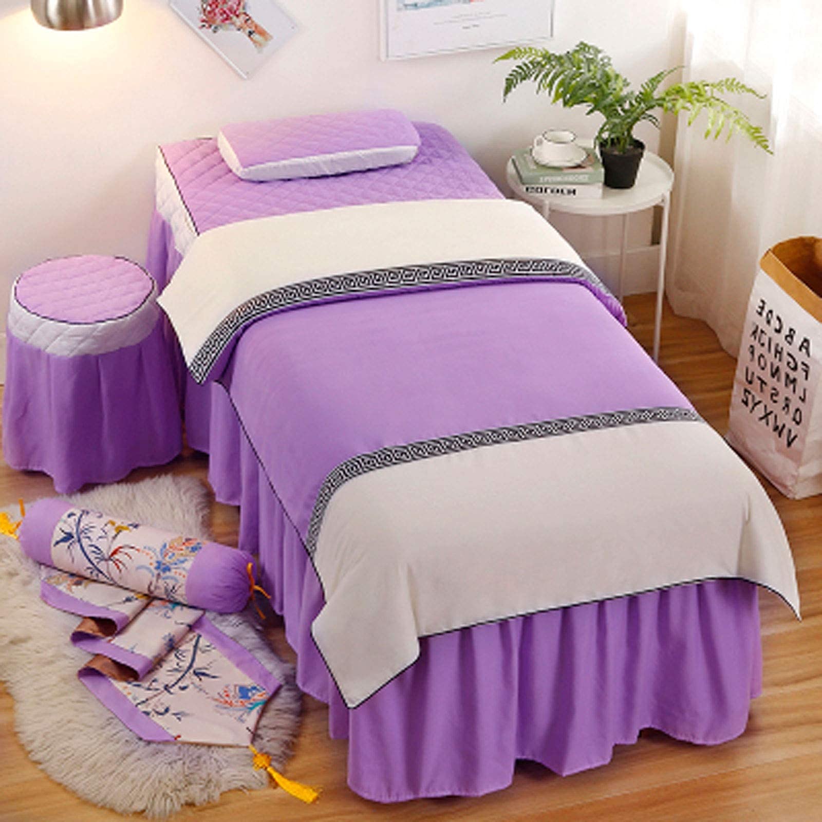 Premium 4-Piece Microfiber Massage Bed Sheet Set - Soft Beauty Bed Cover for Spa, Salon & Home Use - Nordic Style Physiotherapy Massage Bedding (Purple, 75x190cm) - Ideal for Facial Treatments, Massage Therapy & Relaxation