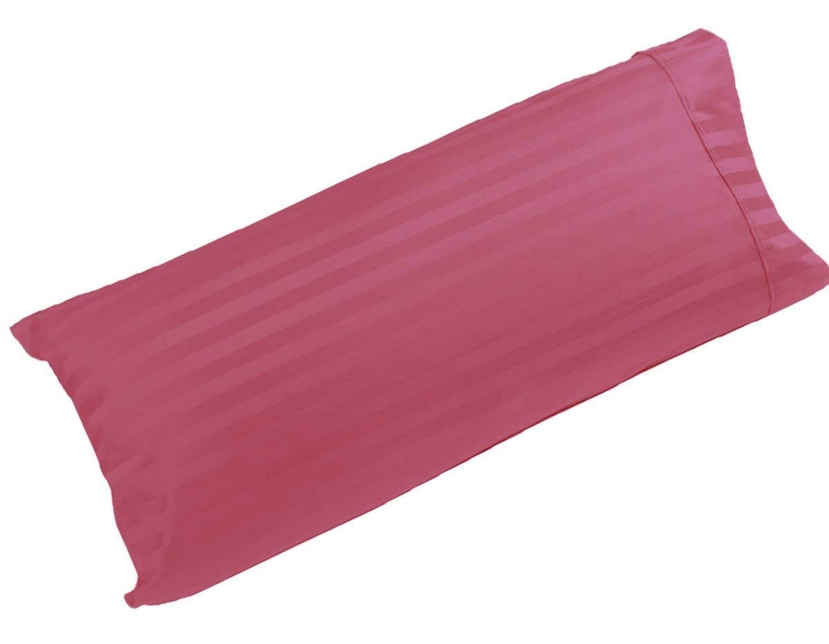 Premium 1-Piece Body Pillow Case - 100% Egyptian Cotton 500 Thread Count - Breathable & Soft Stripe Pattern (Body Size, Wine Red) - Perfect for Home, Office & Travel Comfort