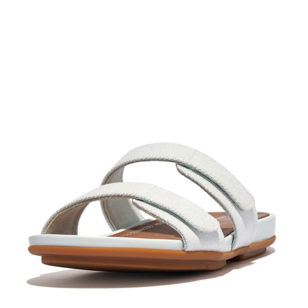 FitFlop Gracie Canvas Slide Sandals for Women - Comfortable Summer Beach Sandals in Seafoam Blue | Perfect for Poolside, Vacation & Casual Wear