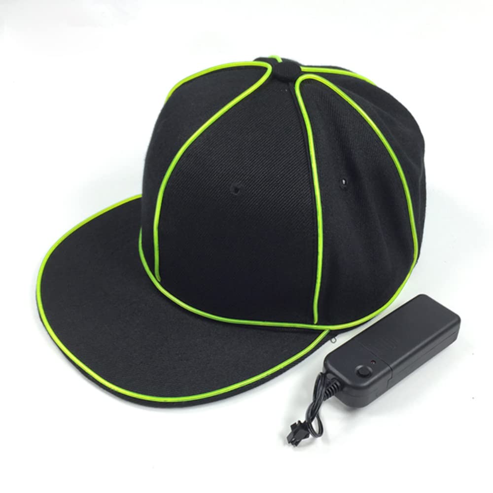 LED Light Up Baseball Cap - Unisex Hip Hop Party Hat with Luminous LED Lights for Adults (Green) - Perfect for Night Parties, Raves, Concerts & Festivals