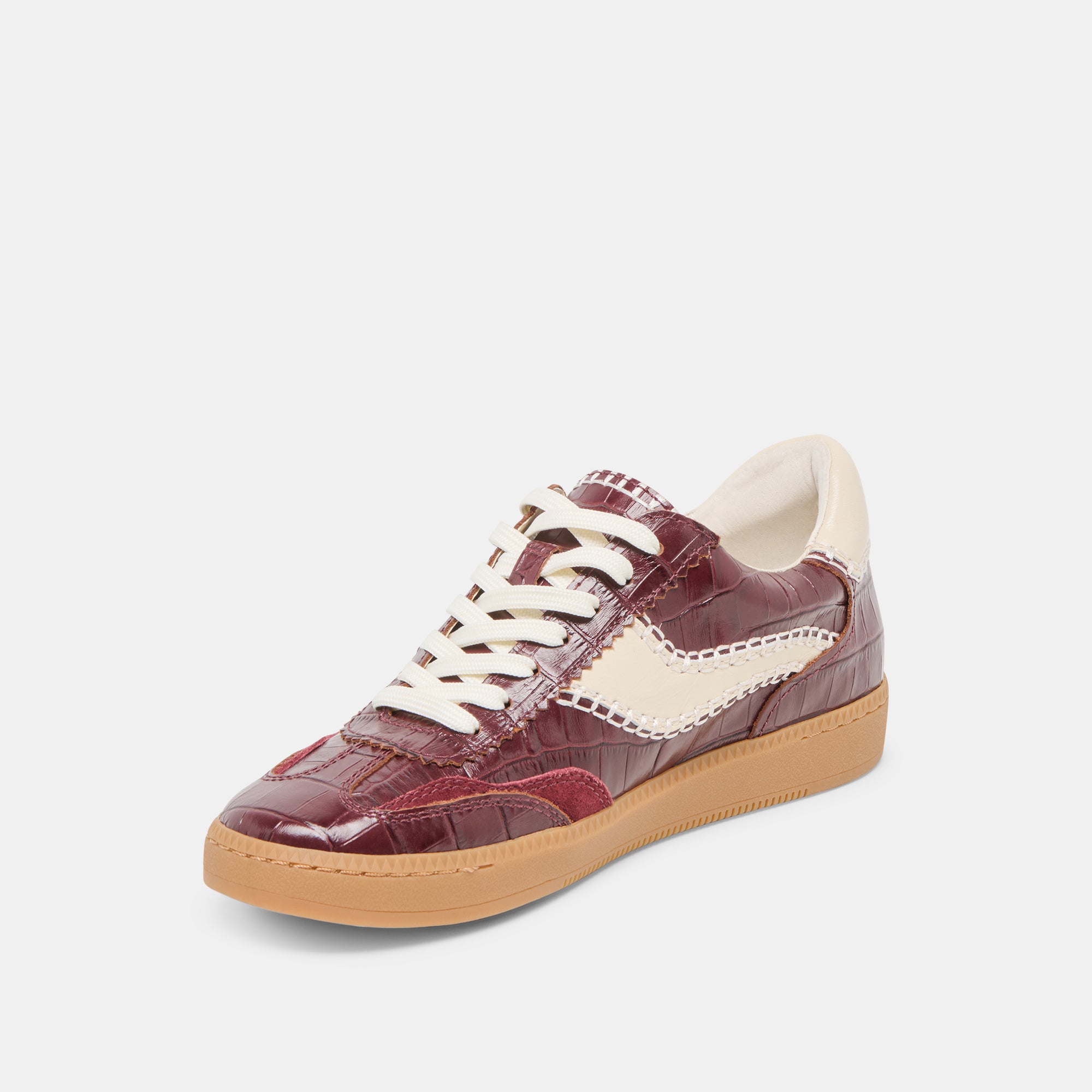 Stylish Notice Stitch Sneakers in Oxblood - Crocodile Embossed Leather for Men & Women | Perfect for Casual Wear, Street Fashion & Everyday Comfort
