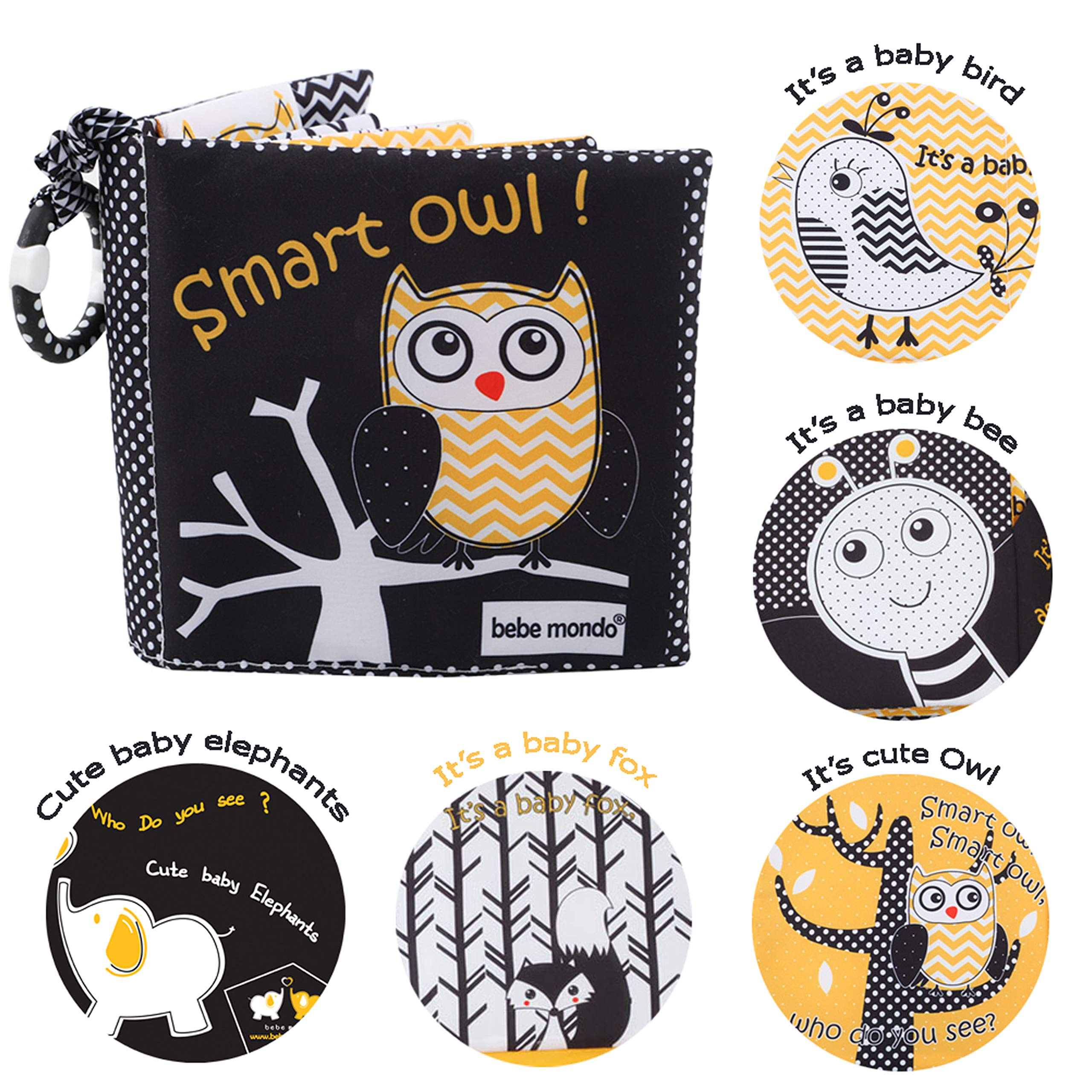 Soft Touch & Feel Crinkle Baby Books for Infants 0-12 Months - High Contrast Sensory Toys with Teether & Mirror for Tummy Time - Perfect Christmas & Shower Gift for Boys & Girls (Owl Design) - Ideal for Early Learning, Sensory Development & Playtime