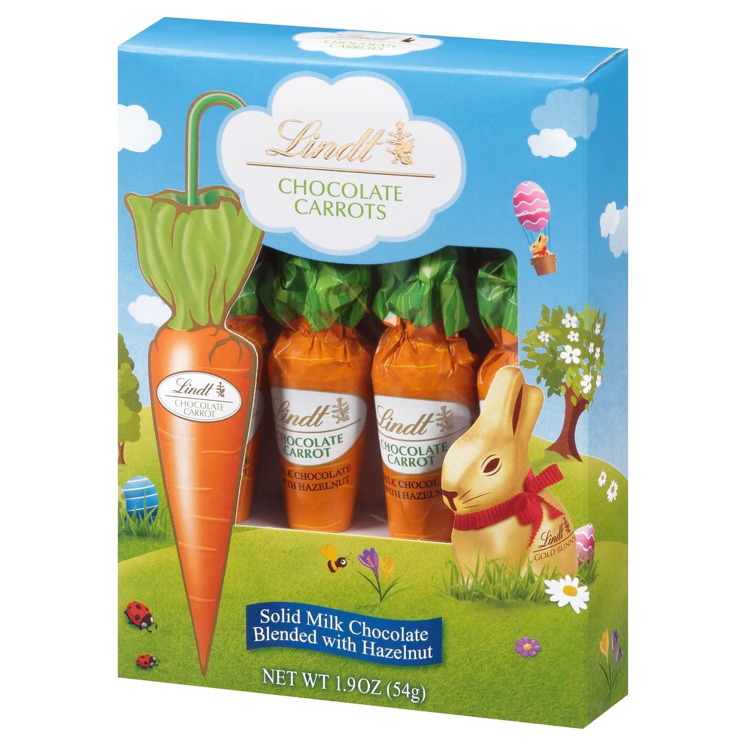 Lindt Chocolate Carrots - 2 Pack Solid Milk Chocolate Easter Treats with Hazelnut - Bunny Shaped Smiling Sweets for Easter Baskets, Holiday Gifts & Party Favors - Fun Snack for Kids & Adults