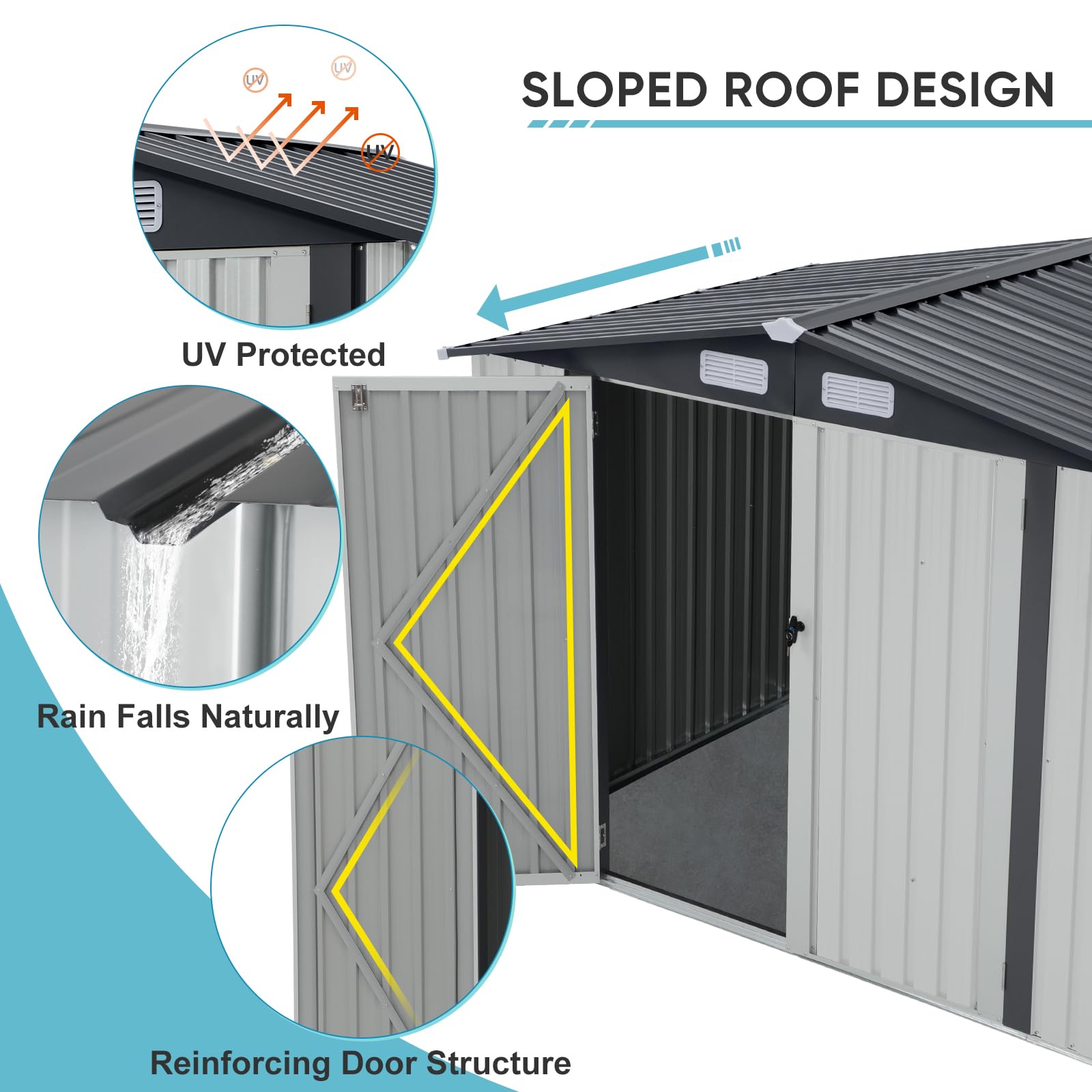 Verano Garden 8x6 FT Outdoor Storage Shed | Galvanized Steel Metal Garden Shed with Double Doors & Lock | Weatherproof Tool House for Backyard, Patio, Lawn & Garden Organization | Perfect for Storing Lawn Mowers, Gardening Tools & Outdoor Equipment