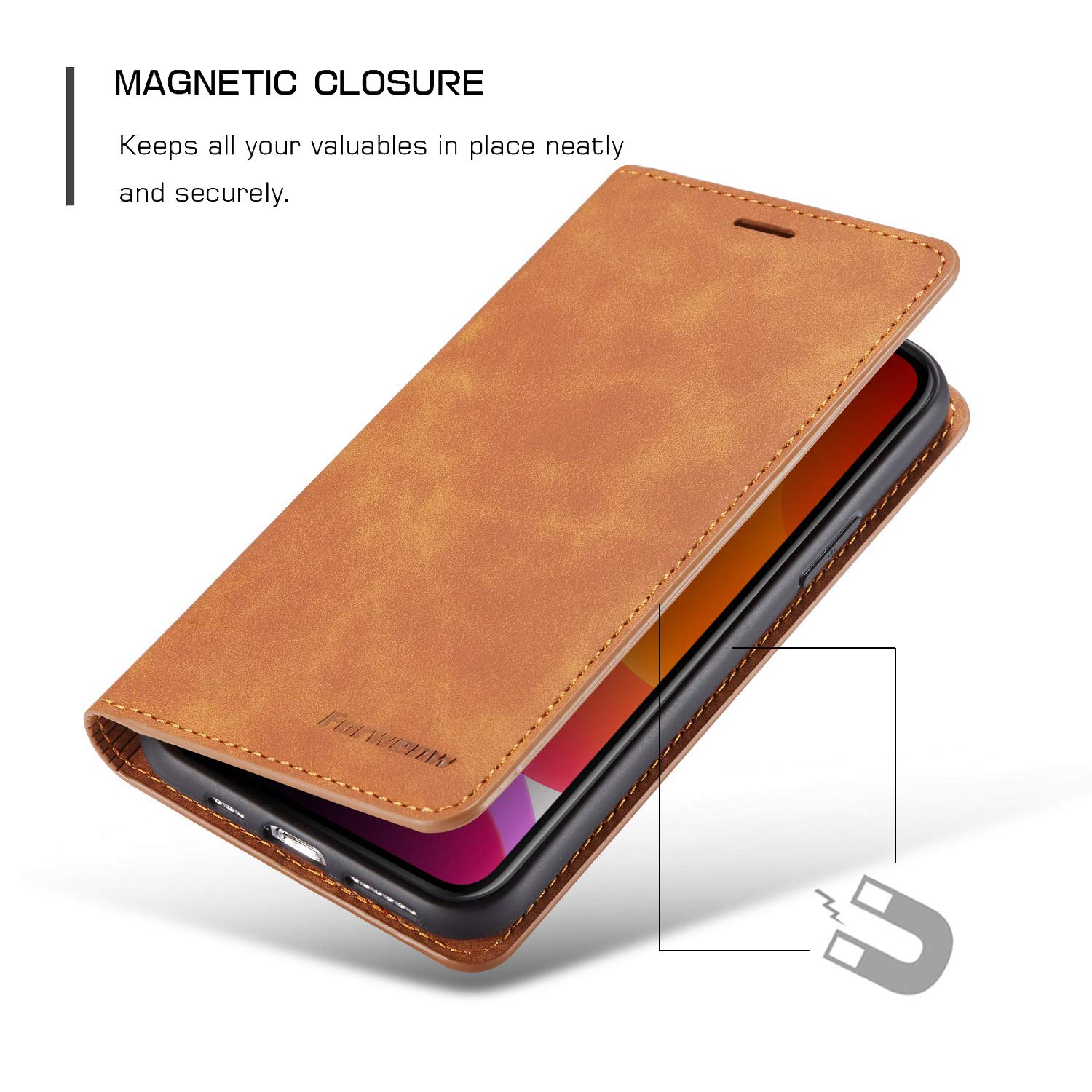 Premium PU Leather Flip Folio Case for iPhone 11 Pro Max - Shockproof Wallet Cover with Kickstand, Card Slot & Hidden Magnetic Closure | 6.5 Inch Protective Case | Perfect for Work, Travel & Everyday Use (Brown)