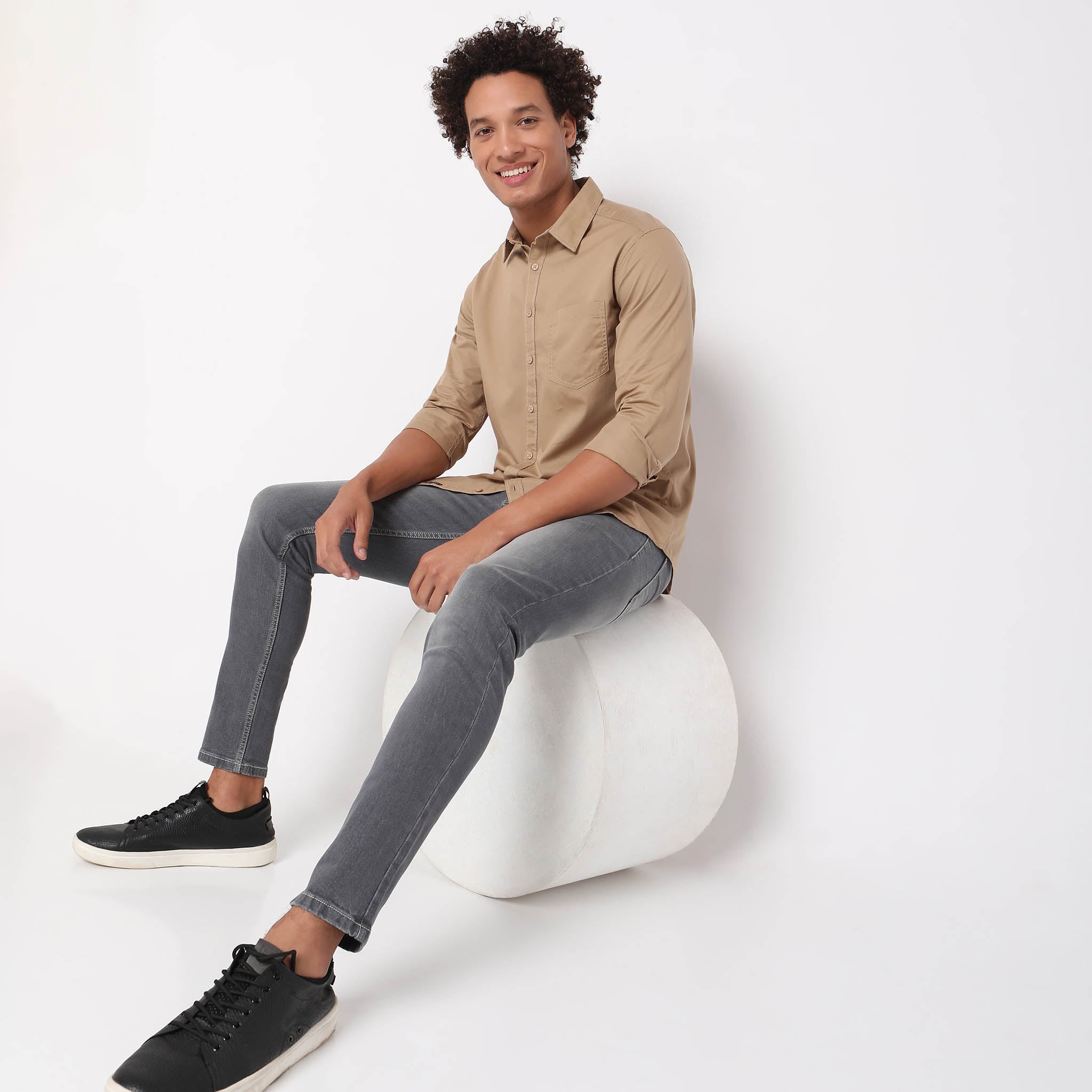 Free Spiritᵉˣ Men's Slim Fit 100% Cotton Twill Solid Dress Shirt - Business Casual & Office Wear