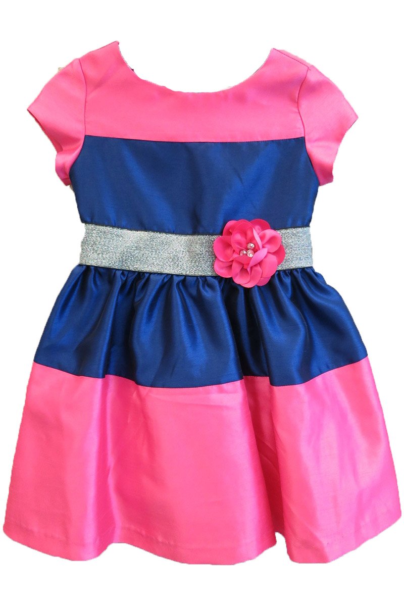 Easter Flower Girl Dress for Girls - Fuchsia & Navy Shantung Special Occasion Dress - Perfect for Spring Weddings, Easter Celebrations & Summer Parties