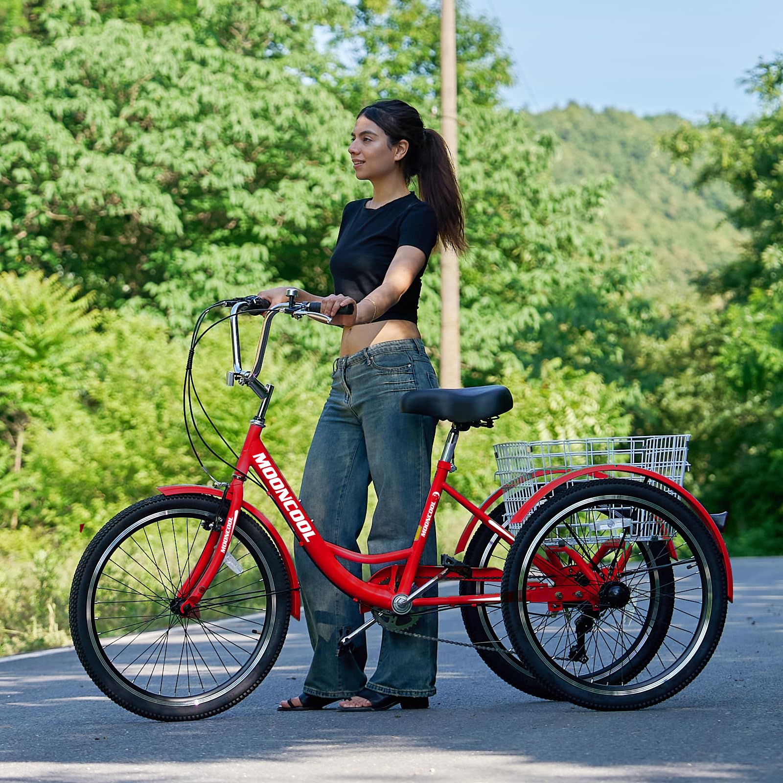 **DoCred Adult Tricycles - 7-Speed 3-Wheel Bikes for Seniors, Women & Men (20/24/26 Inch) with Shopping Basket - Comfortable & Stable Cruiser Trike for Grocery Shopping, Leisure Rides & Outdoor Exercise**