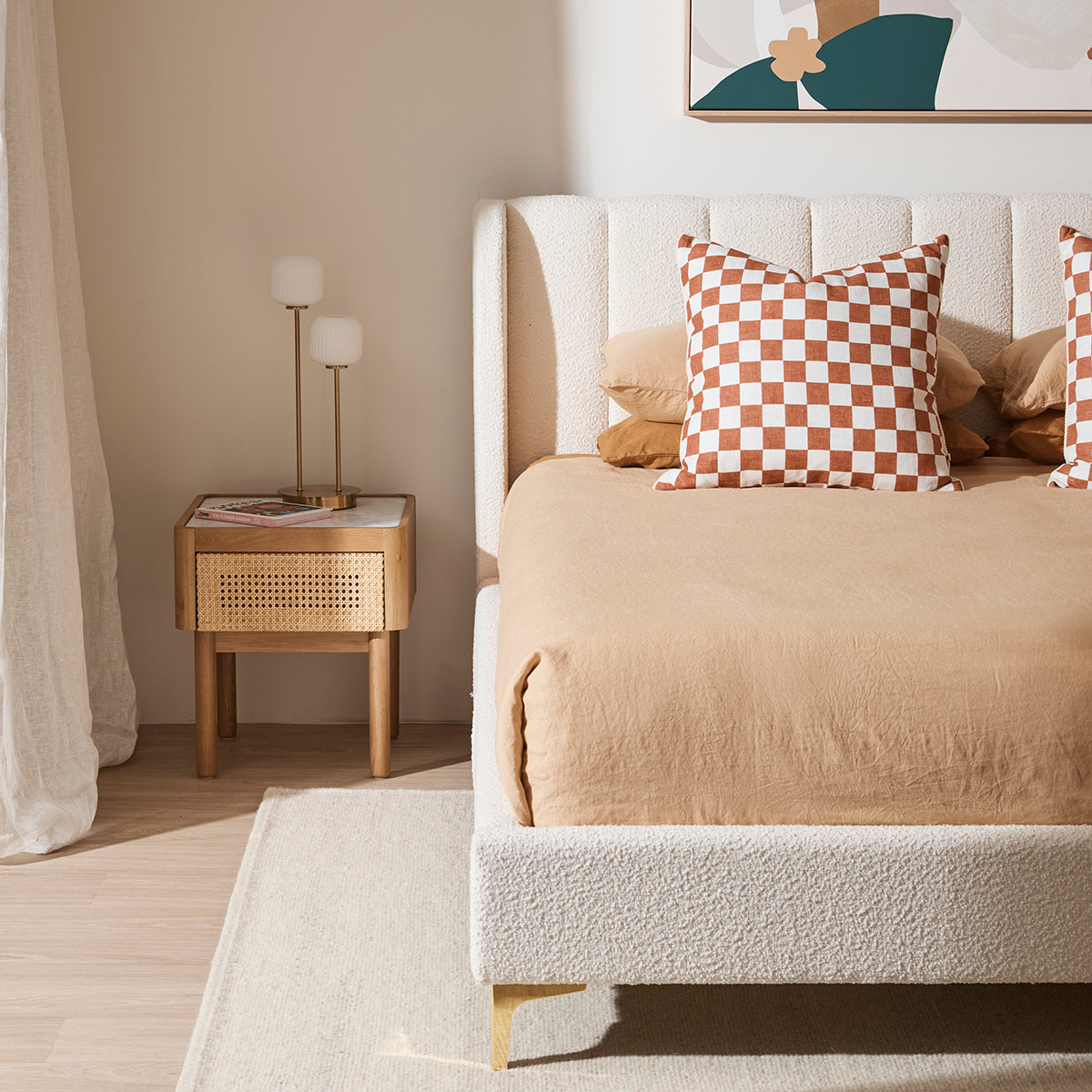 Georgia Boucle Upholstered Double Bed Frame - White | Modern & Cozy Bedroom Furniture for Small Spaces & Guest Rooms