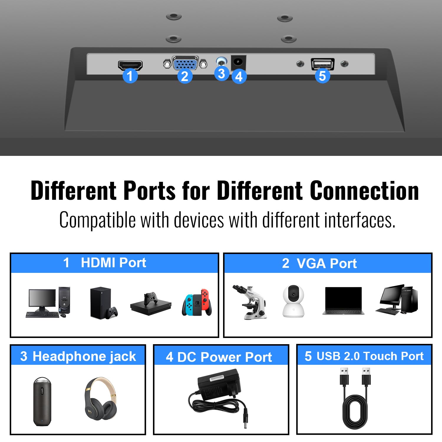 21.5 Inch Full HD Touchscreen Monitor - 1920x1080P Resolution, 10-Point Multi-Touch, HDMI/VGA/USB Ports, Built-in Speakers - Ideal for Digital Signage, Interactive Kiosks, and Creative Design Workstations