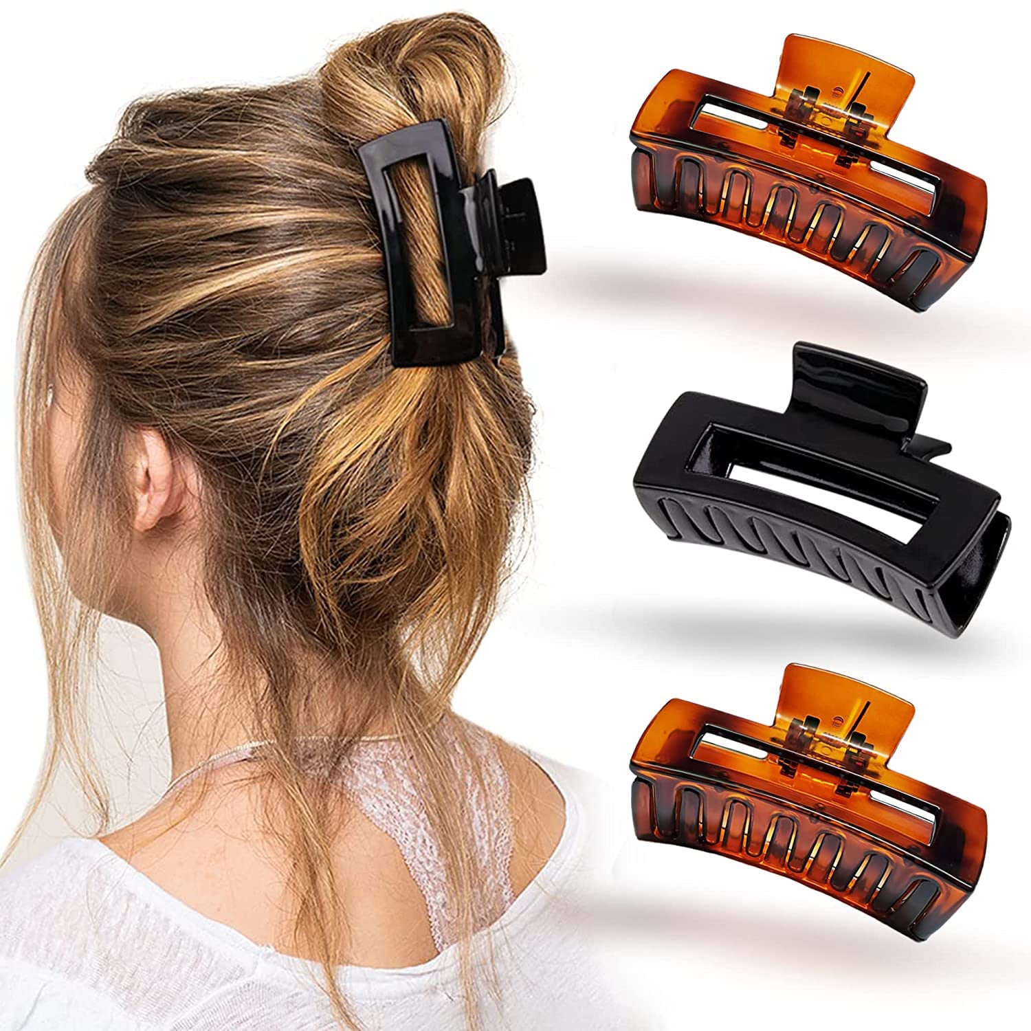 ALIBA COLLECTION Large Hair Claw Clips for Women - 3 Piece Set of Stylish Hair Clutchers & Hair Accessories (Multicolor) - Perfect for Updos, Ponytails & Everyday Hairstyles