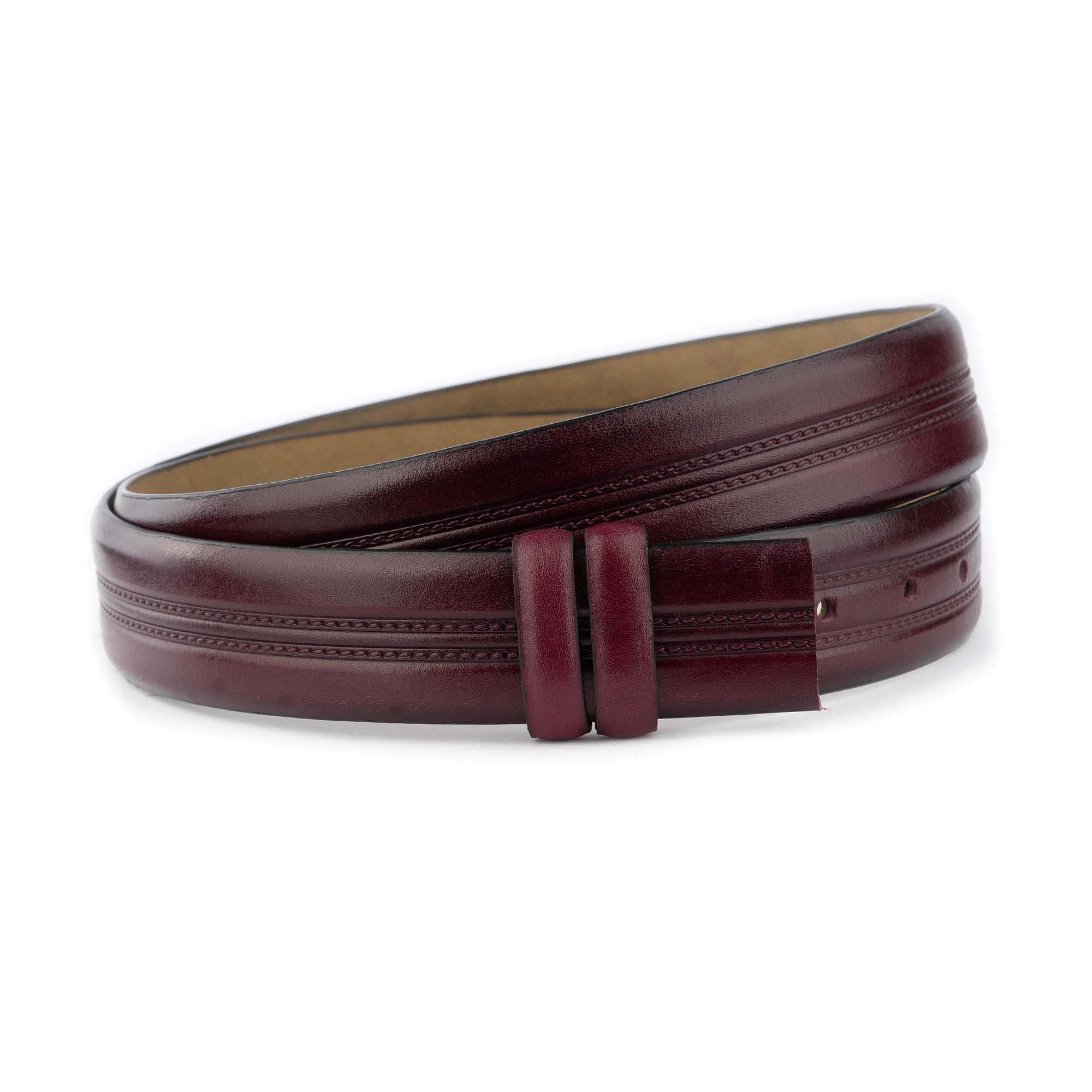 Luxury Burgundy Men's Leather Belt Strap for Ferragamo Buckles - Genuine Calfskin Embossed Designer Belt - Perfect for Formal Wear, Business Attire & Special Occasions