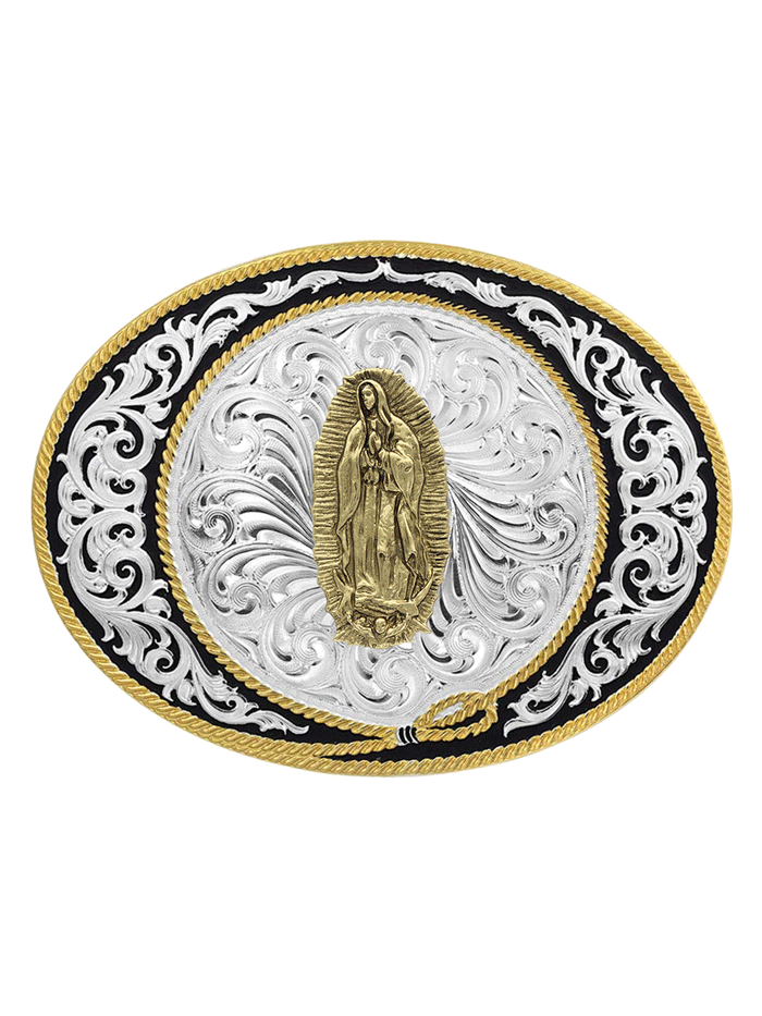 Montana Silversmiths 6190 523 Our Lady Of Guadalupe Ranch Rope Buckle - Sterling Silver Western Belt Buckle for Cowboy, Rodeo & Ranch Style - Perfect for Western Fashion, Horse Riding & Country Events