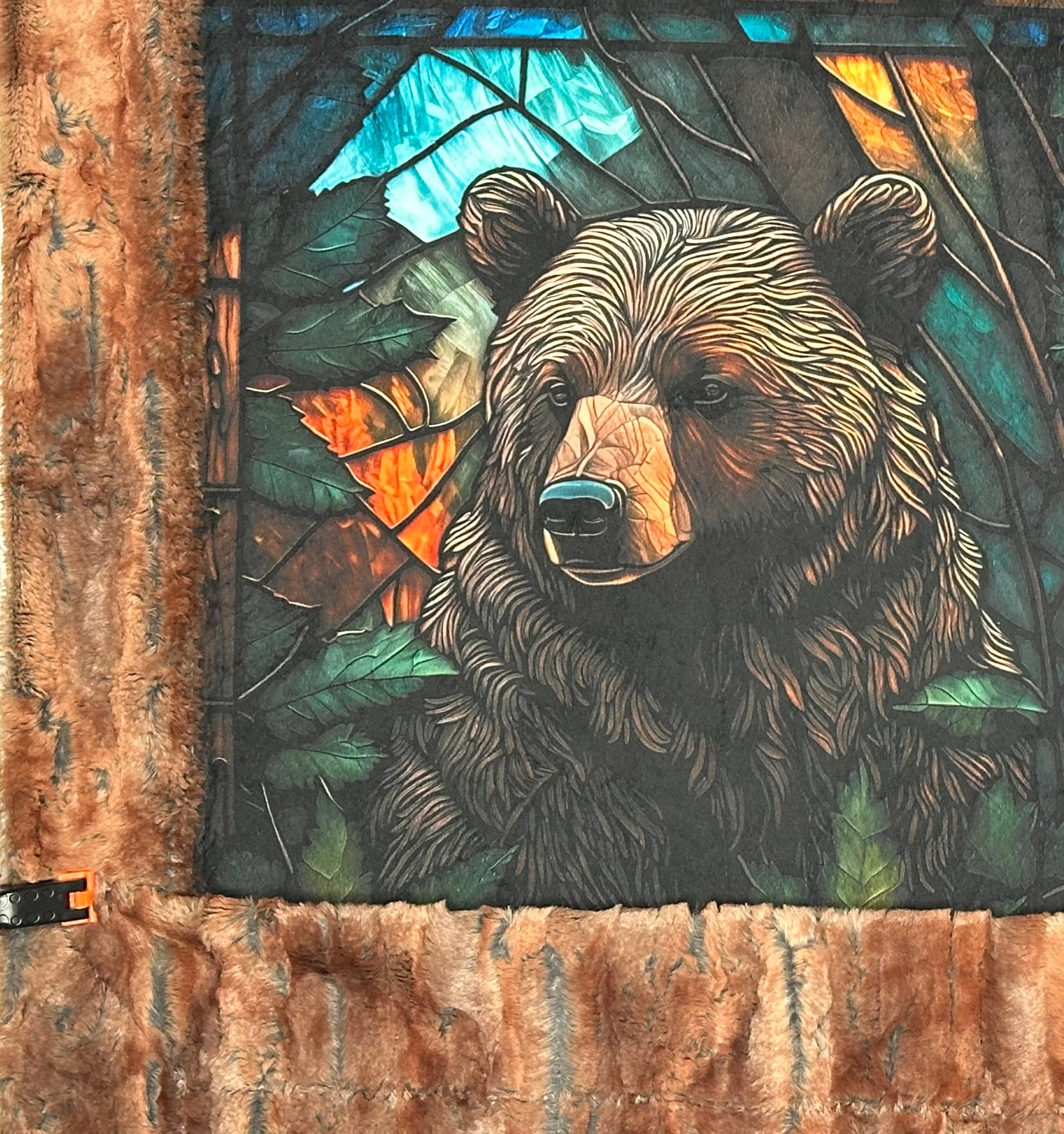 Stained Glass Bear Rustic Copper Luxury Large 57x79 Minky Blanket - Soft Plush Throw for Bedroom Decor, Cozy Gift for Home & Nursery