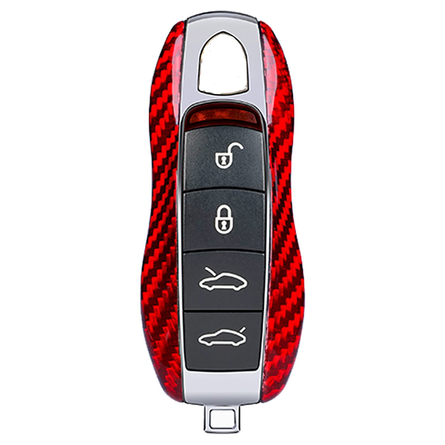 Premium Carbon Fiber Key Fob Cover for Porsche 718/911/918 Spyder/Boxster/Cayenne/Cayman/Macan/Panamera - Glossy Red Replacement Key Case Protector | Car Key Protection for Daily Use & Luxury Vehicle Security