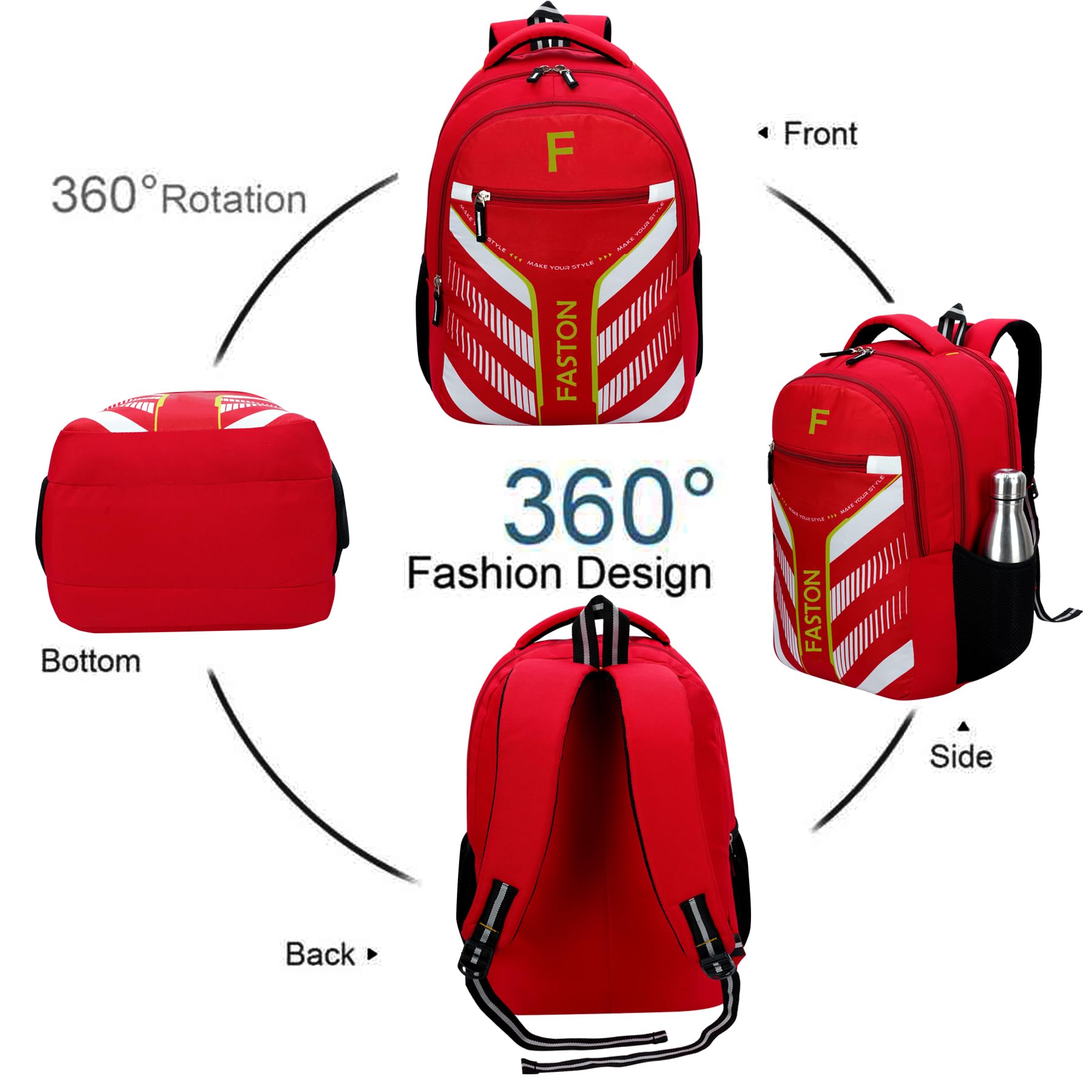 FASTON Waterproof Backpack for School, College, Work & Travel - Lightweight Durable Laptop Bag for Men, Women, Teens & Students - Perfect for Daily Commute, Hiking & Outdoor Activities (Red)