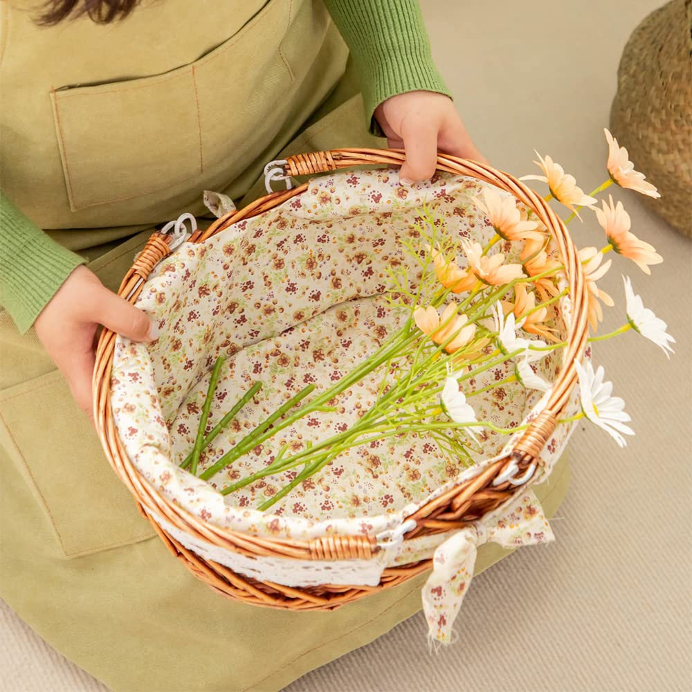 YRJJ Oval Woven Willow Picnic Basket with Handles & Removable Liner - Easter Egg Storage, Candy Holder, Fruit Serving Basket, Kids Toy Organizer - Perfect for Outdoor Picnics, Easter Decor, and Home Organization