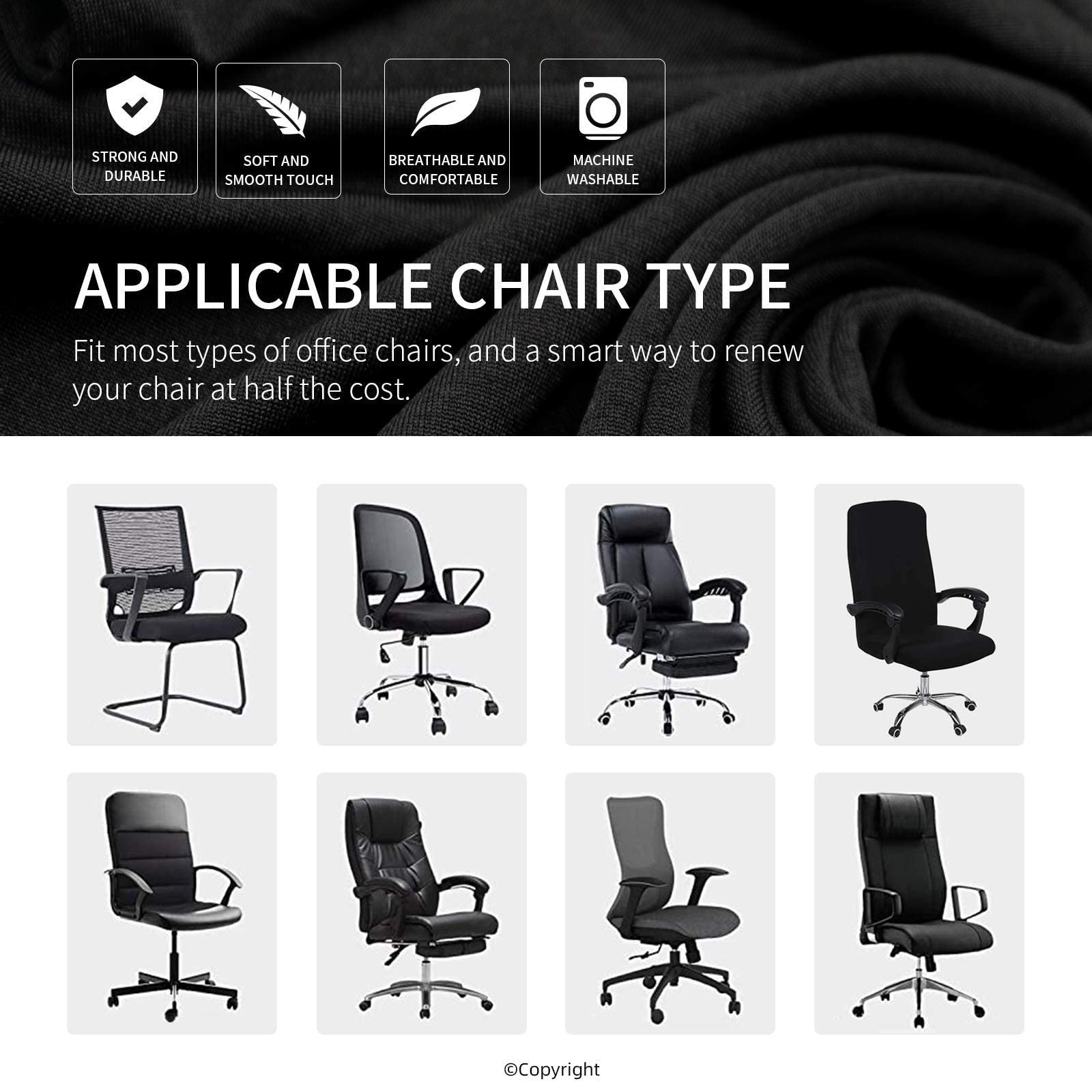 Waterproof Office Chair Cover with Heavy Duty Zipper - Stretchable Universal Desk Chair Protector - Soft Polyester Slipcover for Executive, Gaming & High Back Chairs - Perfect for Home Office, Conference Rooms & Workspaces (Black)