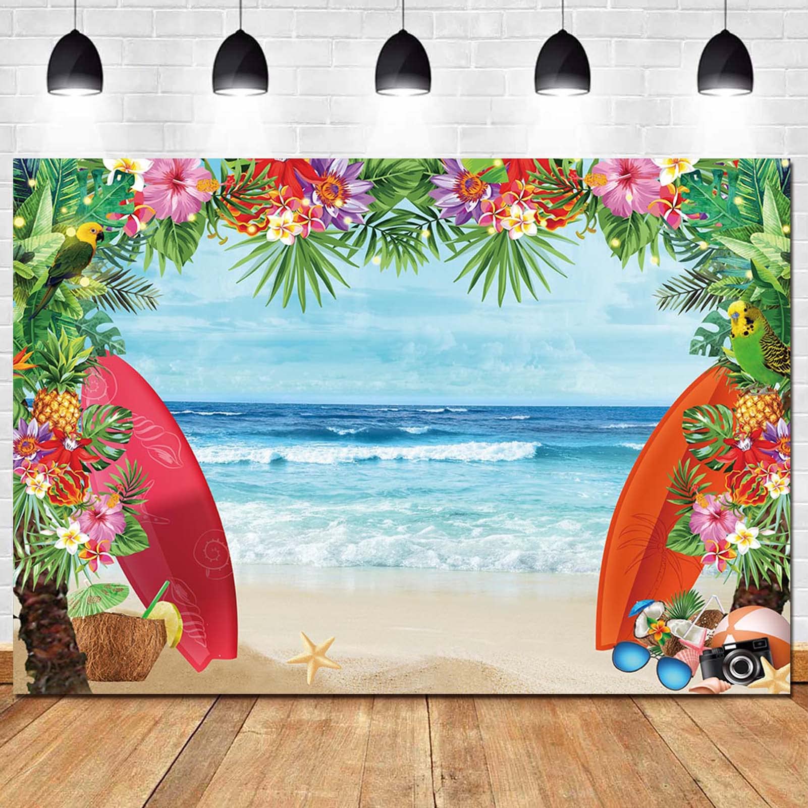 8x6FT Summer Tropical Beach Theme Photo Backdrop - Blue Sea, Conch Shells, Hawaii Flowers for Kids Birthday, Luau Party, Baby Shower Decor & Cake Table Photography Props | Perfect for Studio Shoots, Themed Events & Social Media Content