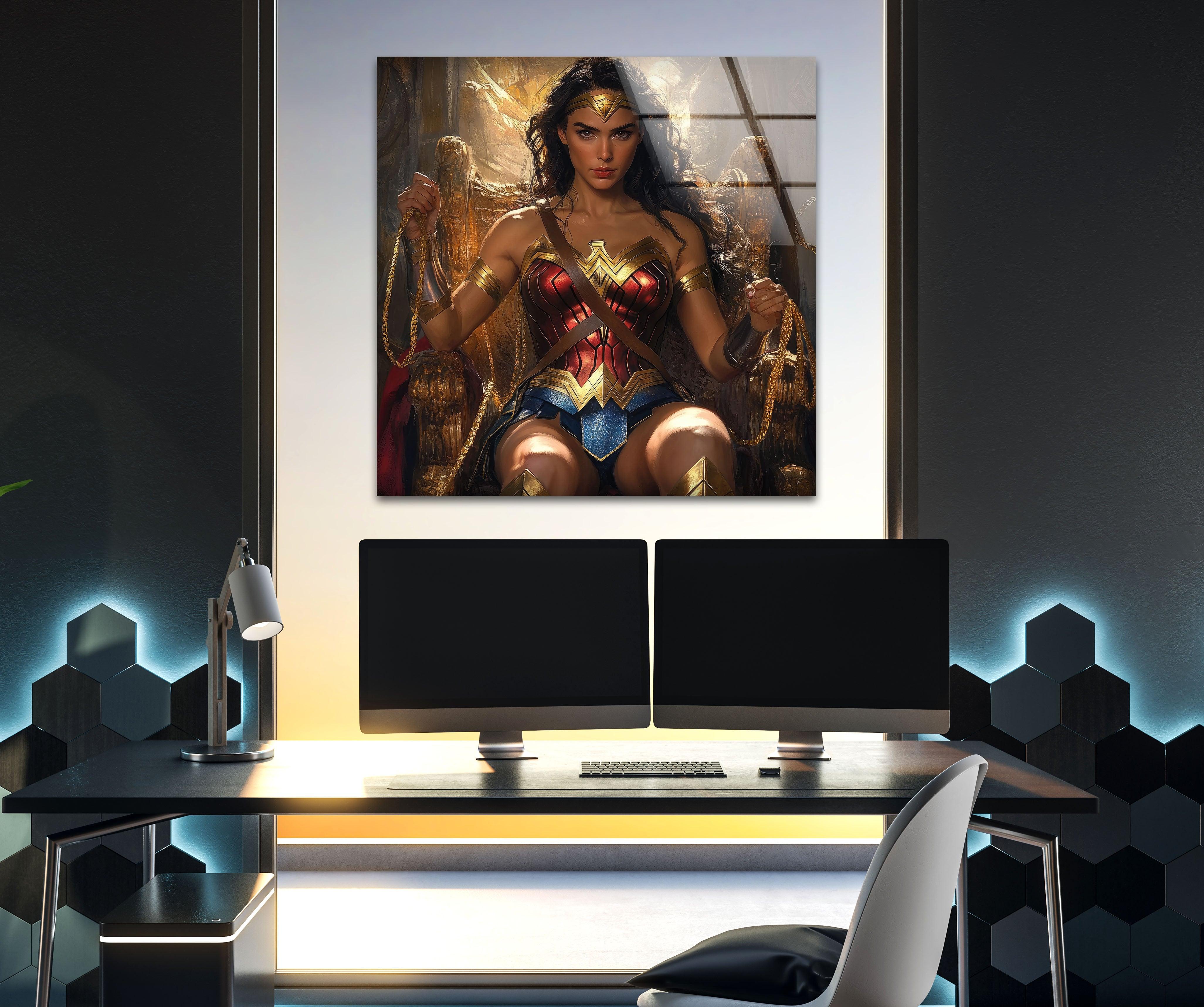 Wonder Woman Art Glass Wall Decor - Superhero Home Decor for Living Room, Bedroom & Office - DC Comics Inspired Glass Artwork