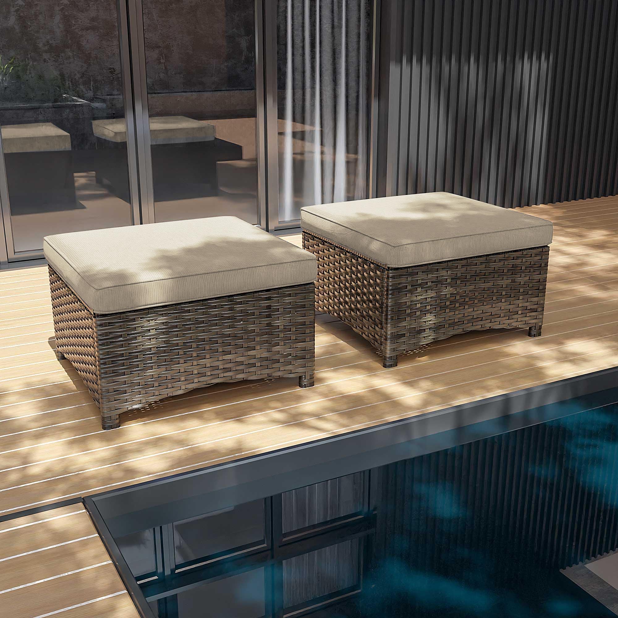 2-Piece Outdoor Wicker Ottoman Set with Removable Cushions - 22