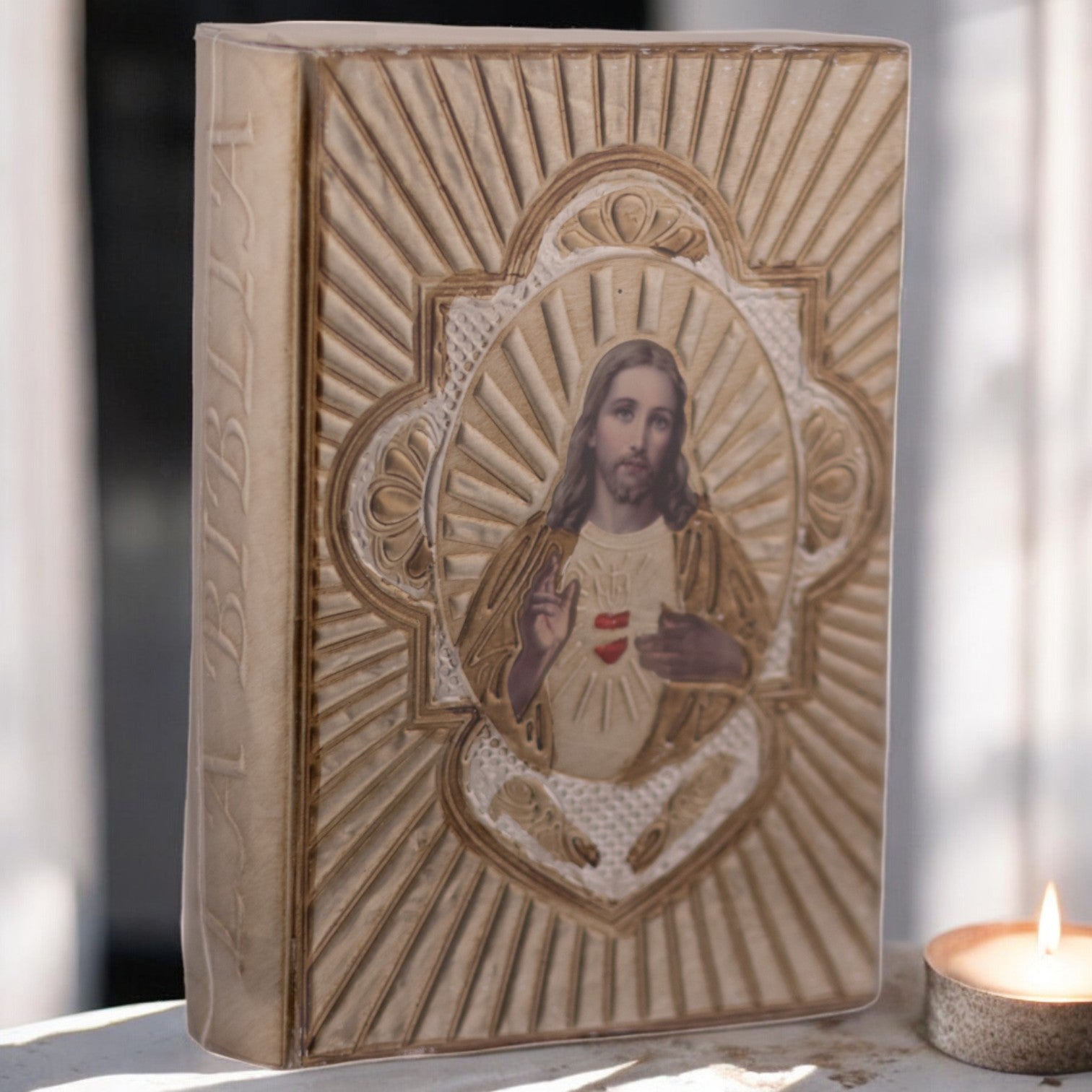 Handmade Embossed Metal Holy Bible in Gold - Perfect for Gifts, Church Services & Home Decor