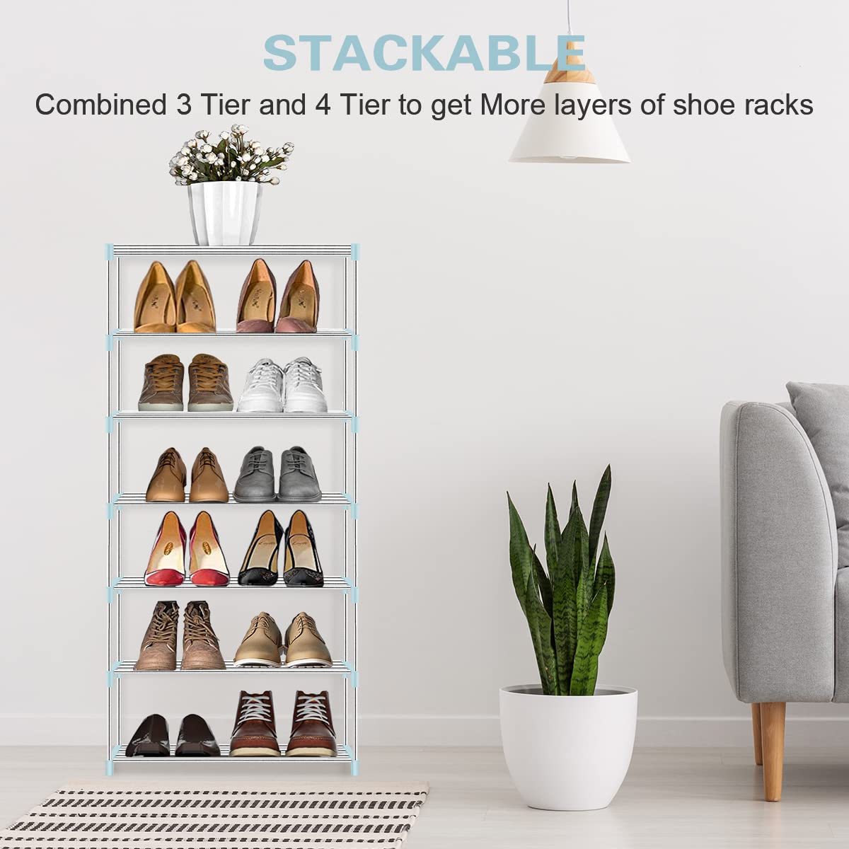 Sunvito 3-Tier Stackable Shoe Rack - Lightweight Shoe Storage Organizer for Closet, Entryway, Hallway & Living Room | Space-Saving Shoe Shelf for Small Spaces | Perfect for Apartments, Dorms & Home Organization