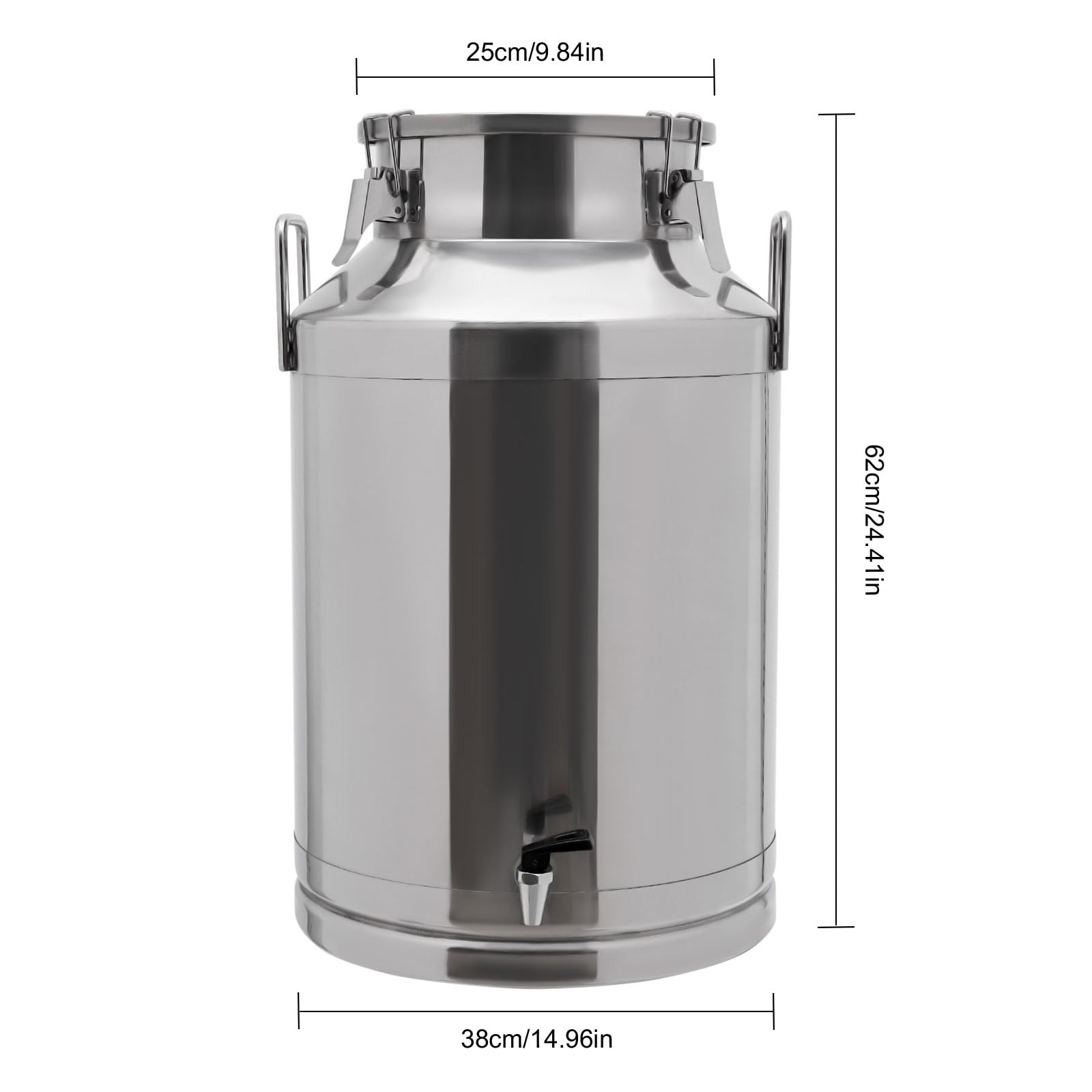 60L/15.85Gal Stainless Steel Milk Can with Faucet & Lid - Food Grade Liquid Storage Container for Milk, Wine, Oil & Grains - Durable Transport Jug with 2 Handles for Farm, Brewery & Kitchen Use