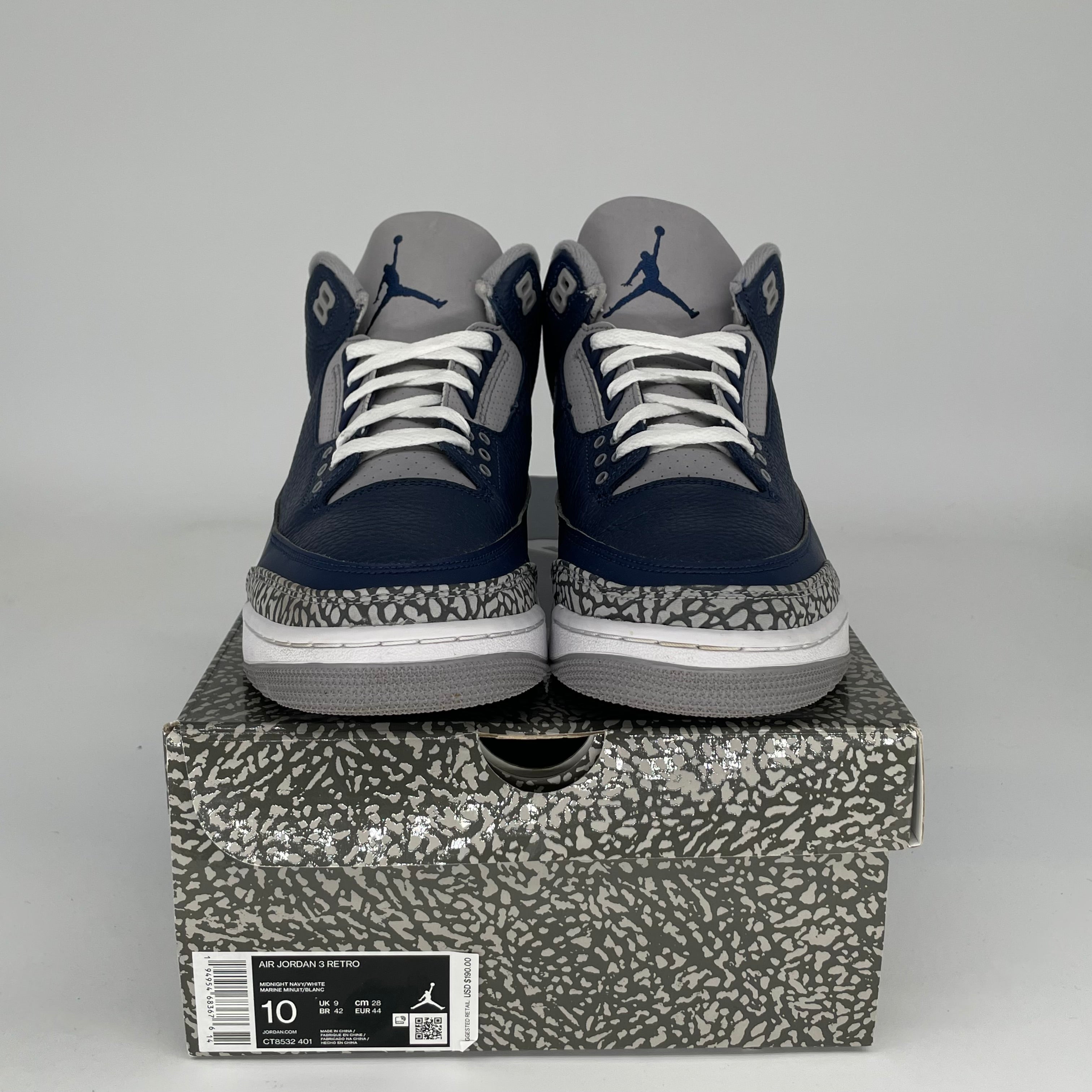 Original Air Jordan 3 Retro 'Georgetown' Men's Basketball Shoes Size 10 - CT8532-401 | Classic Sneakers for Streetwear, Basketball & Casual Wear