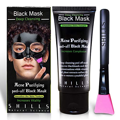 SHILLS Blackhead Remover & Peel Off Mask with Charcoal & Pink Brush Kit (50ml) - Deep Cleansing for Acne, Blackheads & Pores - Perfect for Spa Night & Skincare Routine