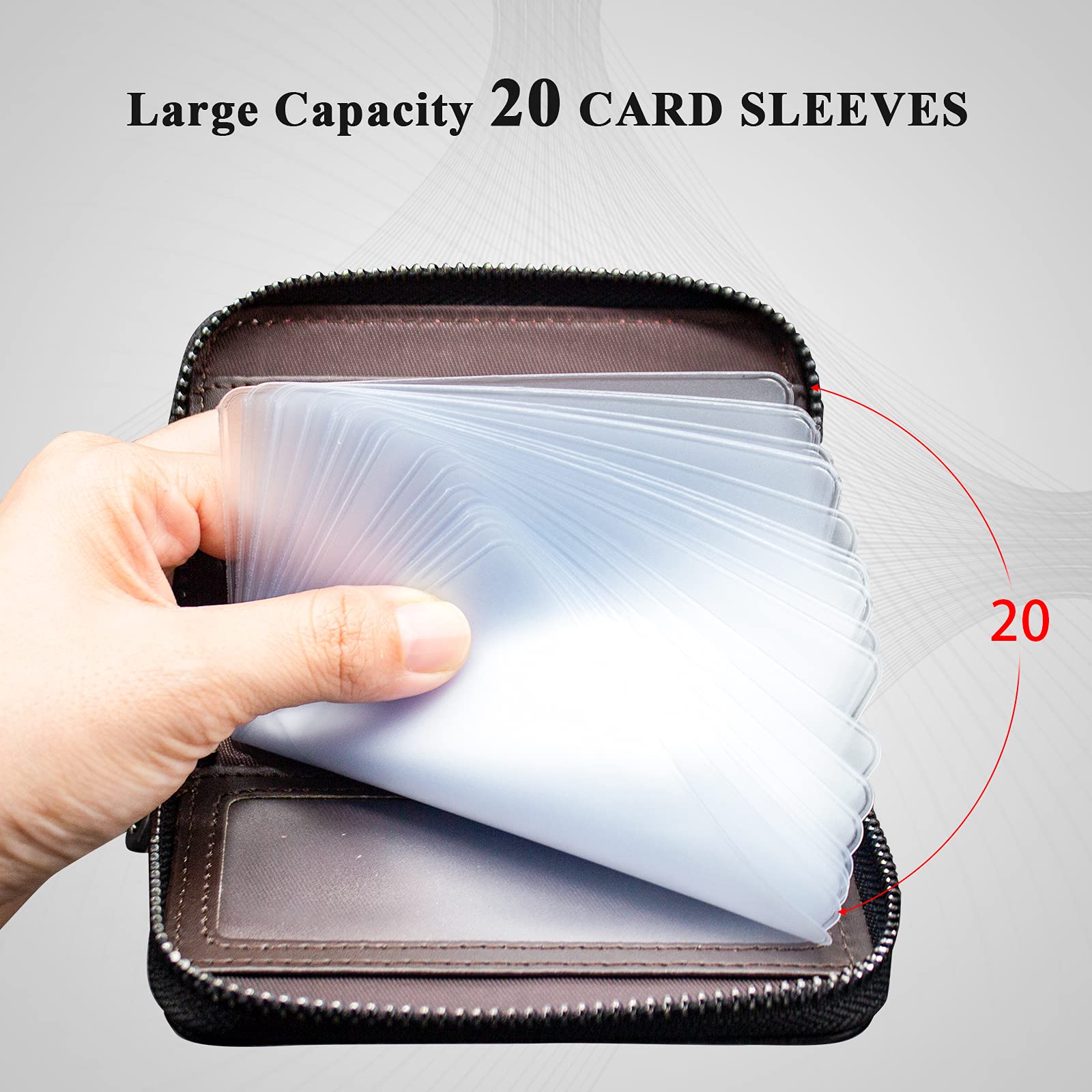 Teskyer Genuine Leather RFID Blocking Credit Card Wallet - Slim Zipper Card Holder with 20 Slots for Men & Women | Perfect for Travel, Business & Everyday Use