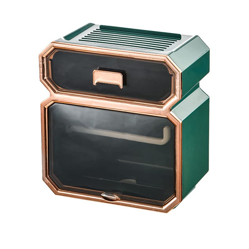 LPY Wall-Mounted Tissue Box Holder - No Drill Paper Towel Organizer for Bathroom, Kitchen & Living Room | Multi-Functional Storage Rack for Toilet Paper Rolls & Kitchen Tissues (Dark Green) | Perfect for Small Spaces & Clutter-Free Homes