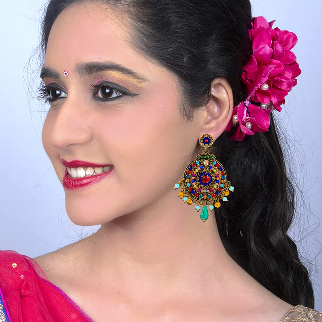 Stylish Nakabh Ethnic Gold Plated Oxidized Alloy Jhumka Earrings for Women - Perfect for Weddings, Parties & Traditional Occasions
