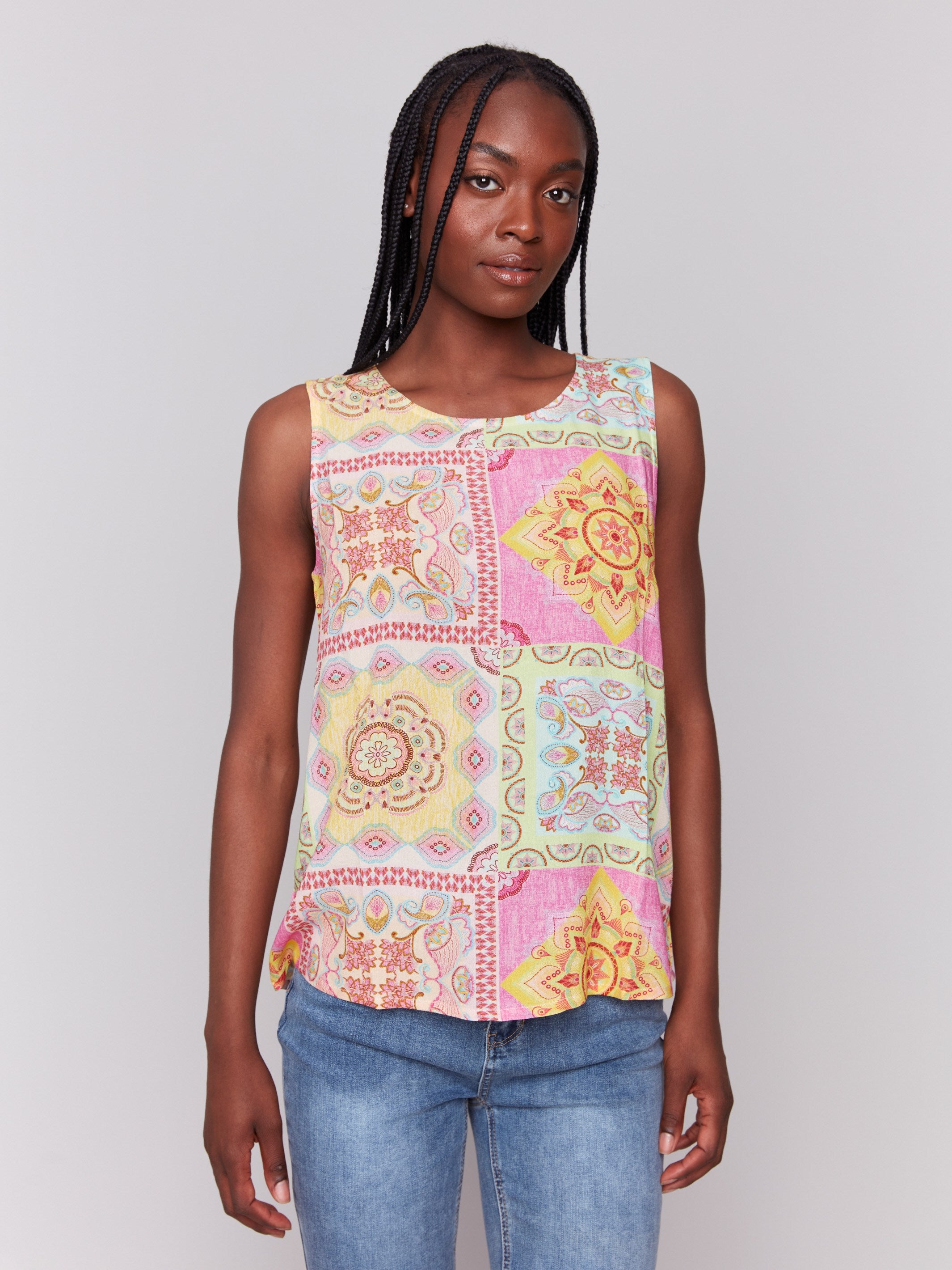 Printed Viscose Sleeveless Blouse - Women's Floral Summer Tank Top - Breathable & Comfortable for Casual Wear, Beach Outings & Vacation Style