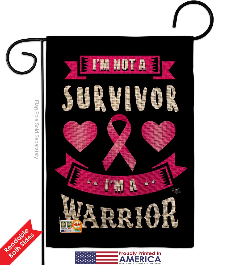 Pink Warrior Garden Flag Set with Stand - Inspirational Breast Cancer Awareness & Autism Support - Double-Sided 13x18.5 Inch Yard Banner - Made in USA - Perfect for Front Yard Decor, Survivor Gifts & Awareness Campaigns