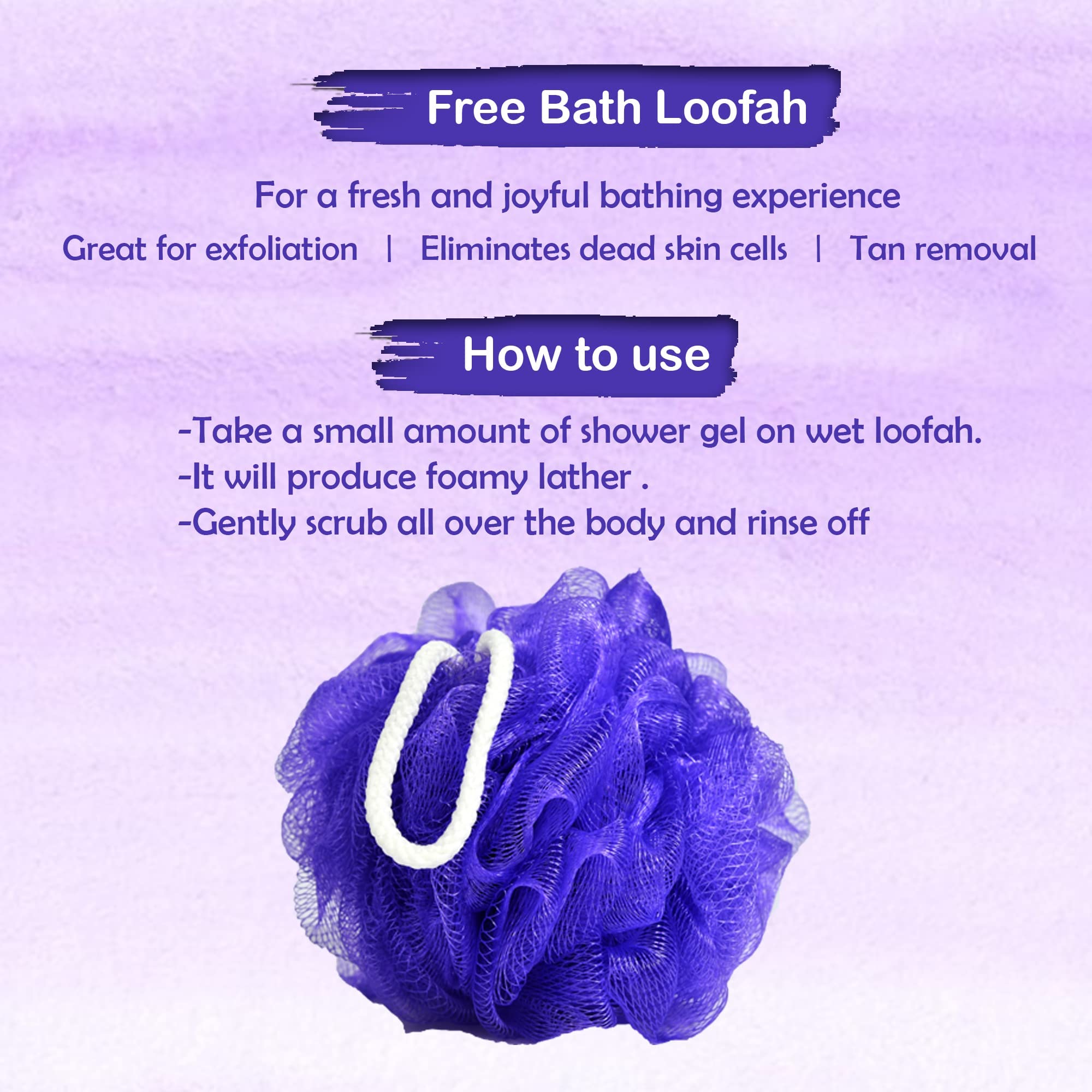 KAZARMAA Lavender Shower Gel & Body Wash - Moisturizing, Calming & Relaxing - 200ml with Loofah - Perfect for Stress Relief & Aromatherapy Baths