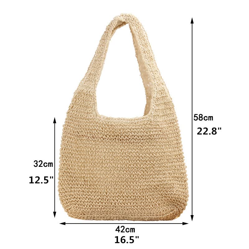 Straw Woven Beach Tote Bag for Women - Summer Straw Clutch Purse - Lightweight Waterproof Beach Bag for Vacation, Pool, Travel & Outdoor Activities