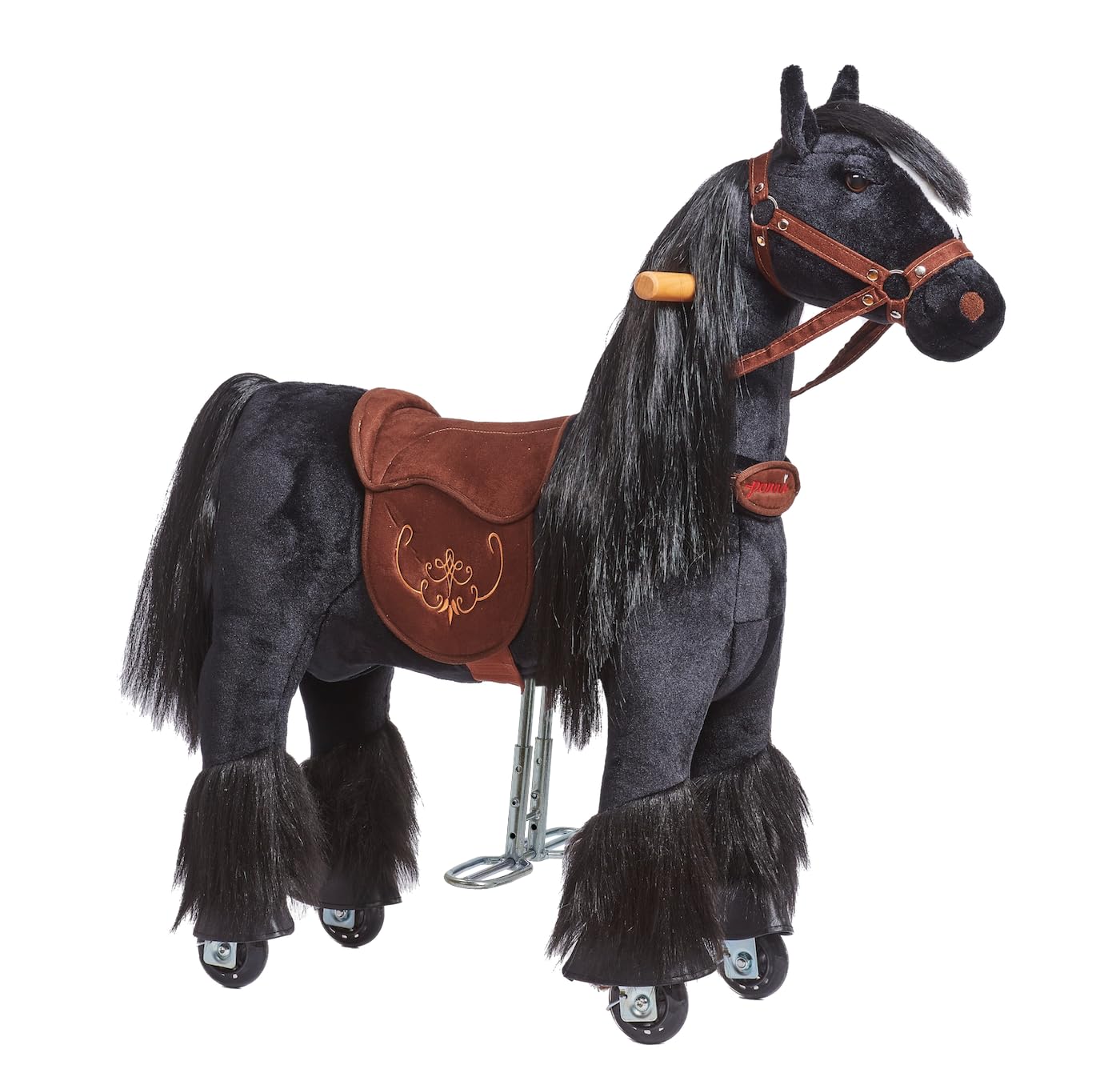 PONNIE Ride-On Horse Toy for Kids Ages 3-6 | Adjustable Footrests & Detachable Saddle | Combable Mane | Ebony Black | Perfect for Indoor Play, Birthday Gifts & Pretend Playtime