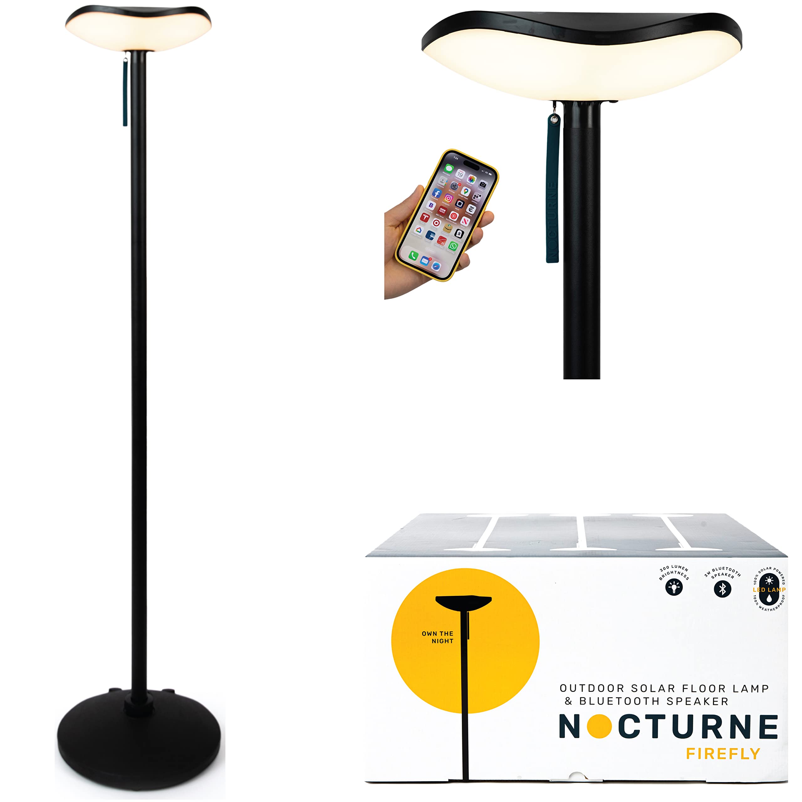 Nocturne Outdoor Solar Floor Lamp with Bluetooth Speaker - 100% Solar Powered, Weatherproof for Patio, Deck & Garden - Firefly 2.0 (Light + Sound Combo) | Perfect for Backyard Parties, Poolside Relaxation & Nighttime Ambiance