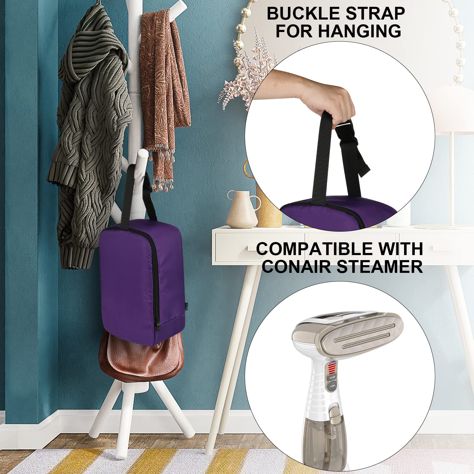 Beautyflier Portable Travel Steamer Bag for Conair Clothes Steamer - Compact Storage Case with Hanging Strap & Organizer Pockets - Ideal for Business Trips, Vacations & Home Use (Purple)