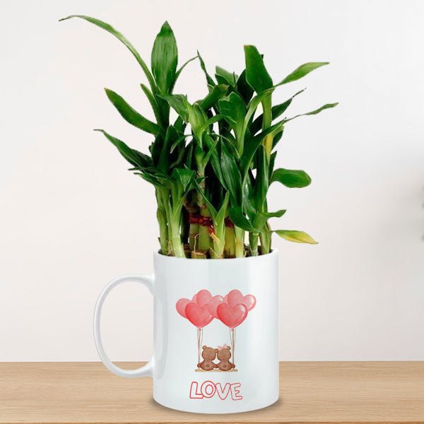 Romantic Bamboo Plant in Ceramic Mug - Perfect for Valentine's Day Gifts, Wedding Favors & Home Office Decor