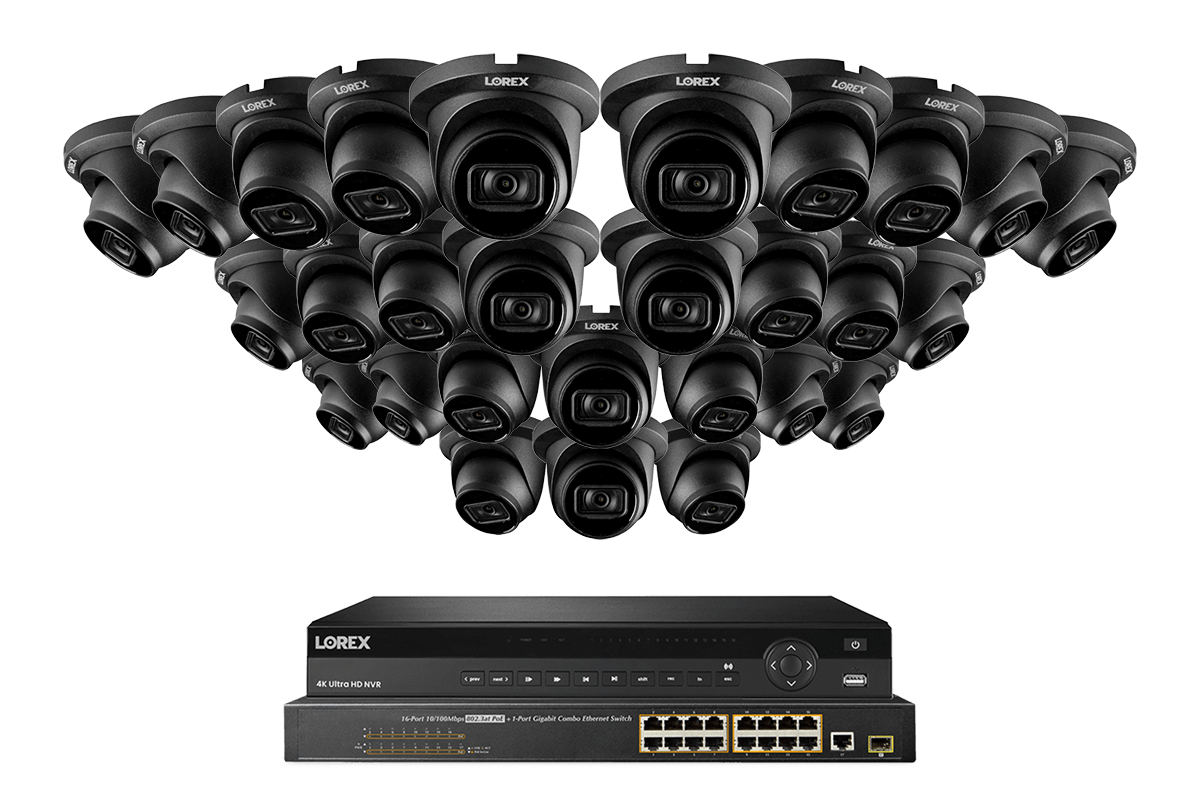 Lorex 4K 32 Channel Night Vision NVR Security System with 3 Smart IP Dome Cameras - 30FPS Real-Time Recording & Two-Way Audio for Home & Business Surveillance
